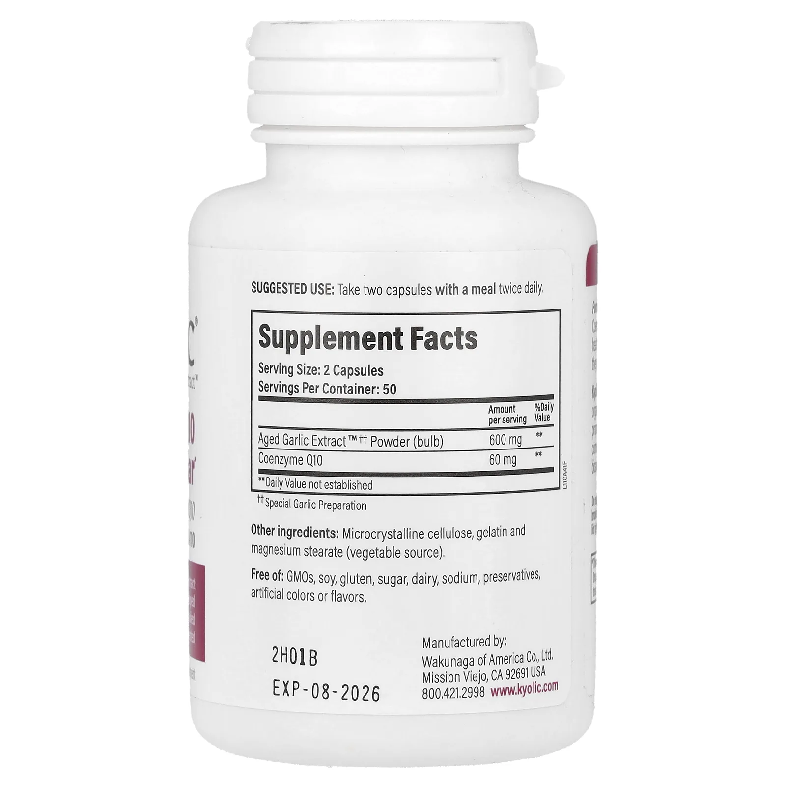 Kyolic, Aged Garlic Extract, CoQ10, формула 110, 100 капсул