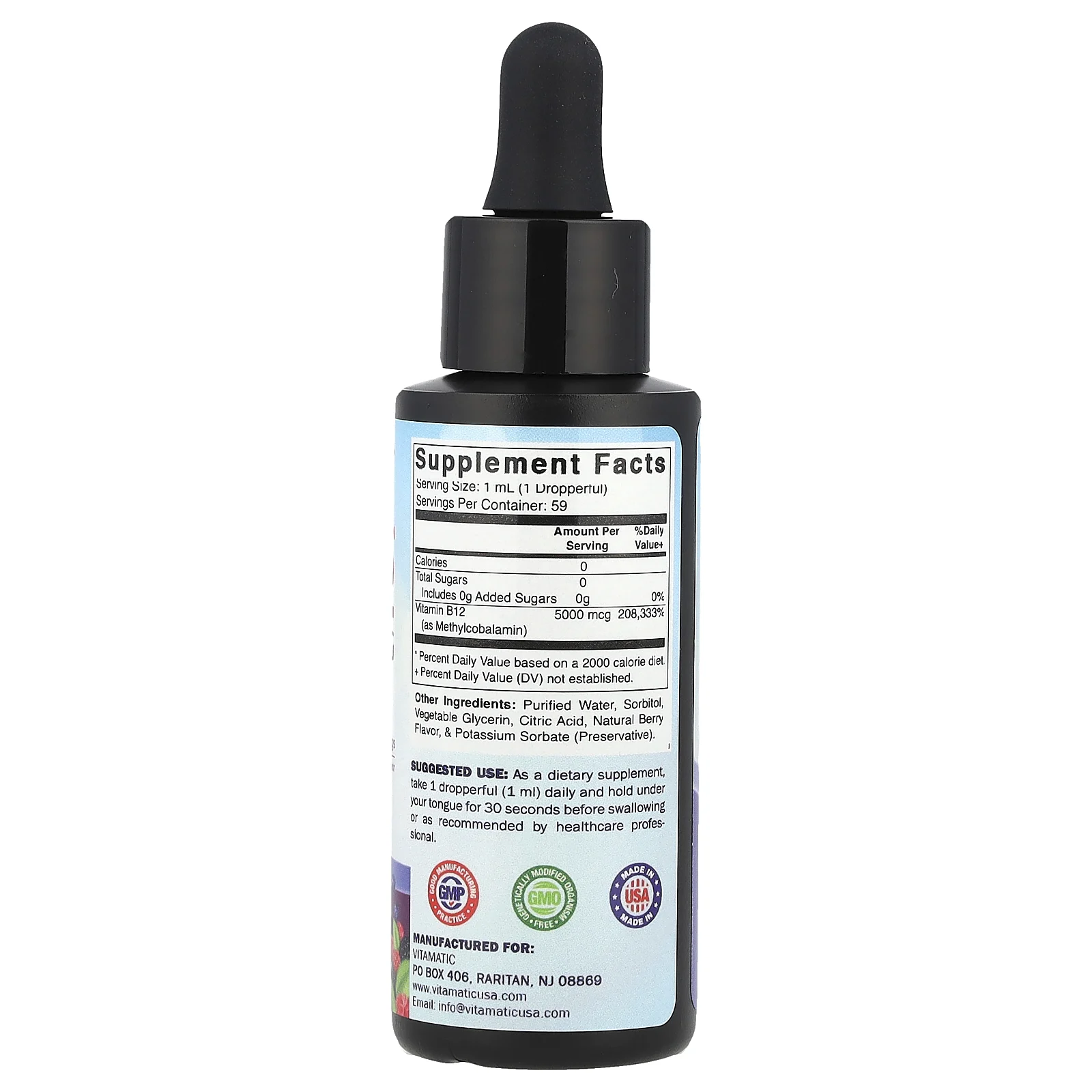 Vitamatic, Метилкобаламин B12, натуральные ягоды, 5000 мкг, 59 мл (2 жидк. Унции)