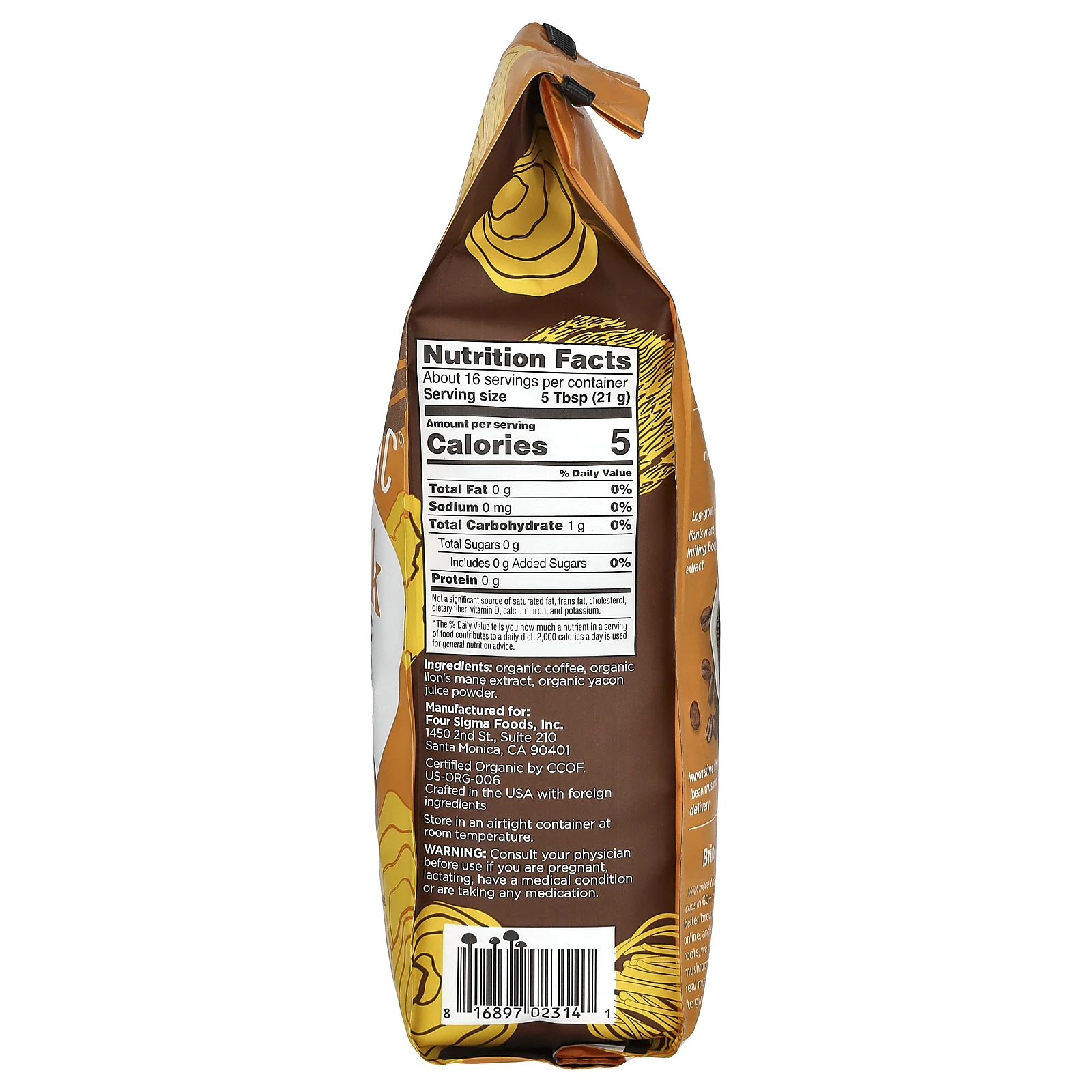 Four Sigmatic, Think, органический кофе с грибом ежовиком гребенчатым и яконом, цельные зерна, темная обжарка, 340 г (12 унций)