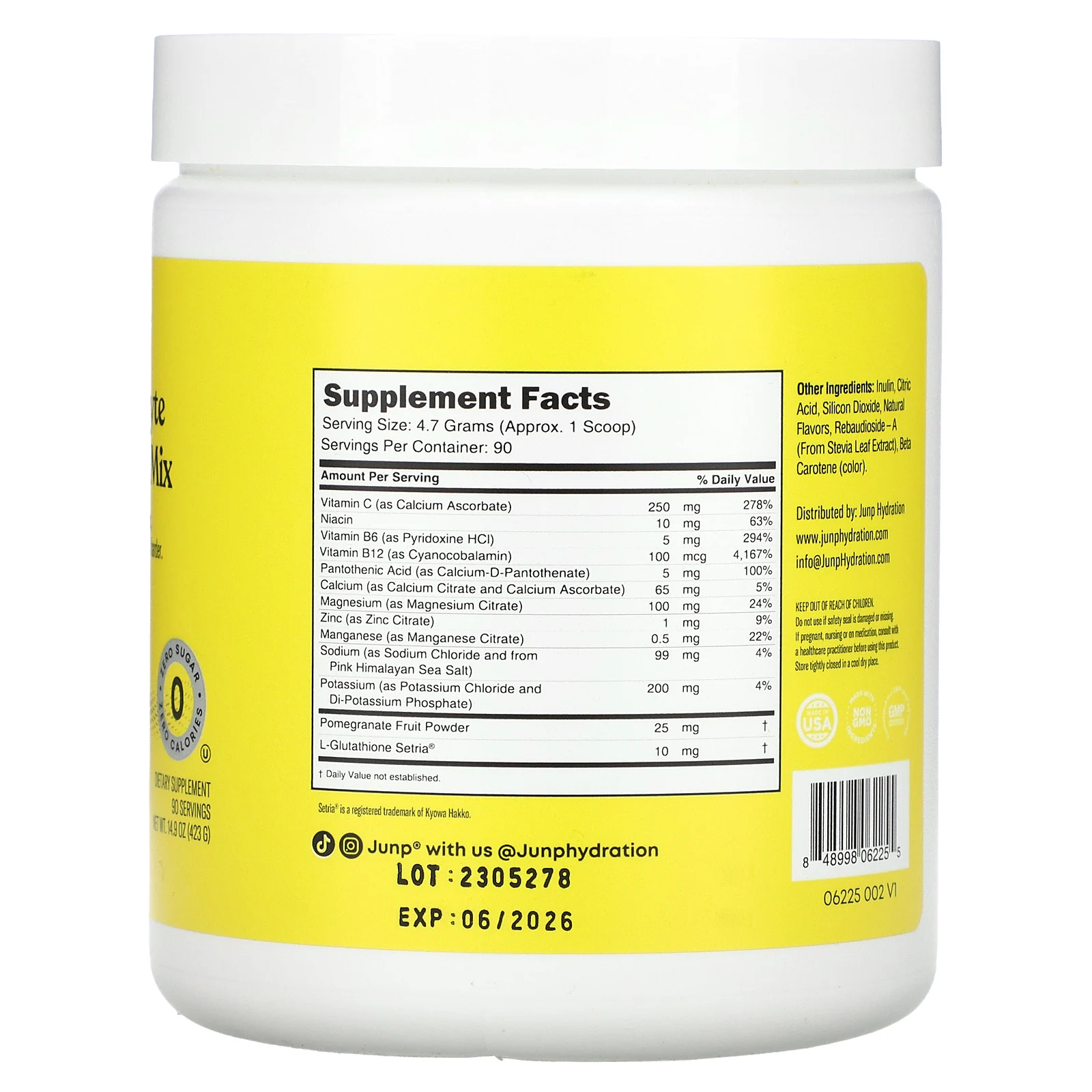 JUNP Hydration, Порошковая смесь электролитов, лимонад, 423 г (14,9 унции)