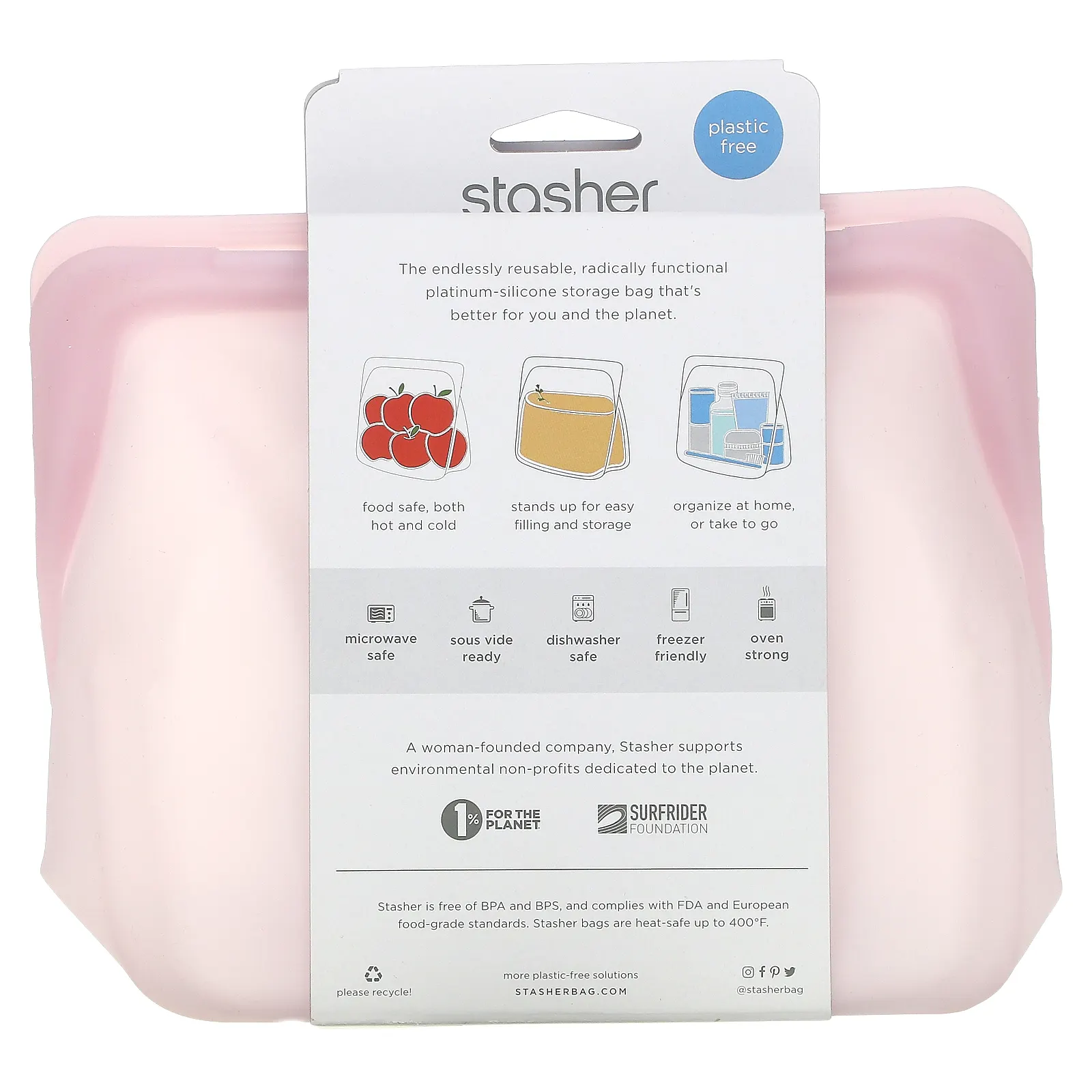 Stasher, Stand-Up Mid, розовый, 1650 мл (56 жидк. унций)