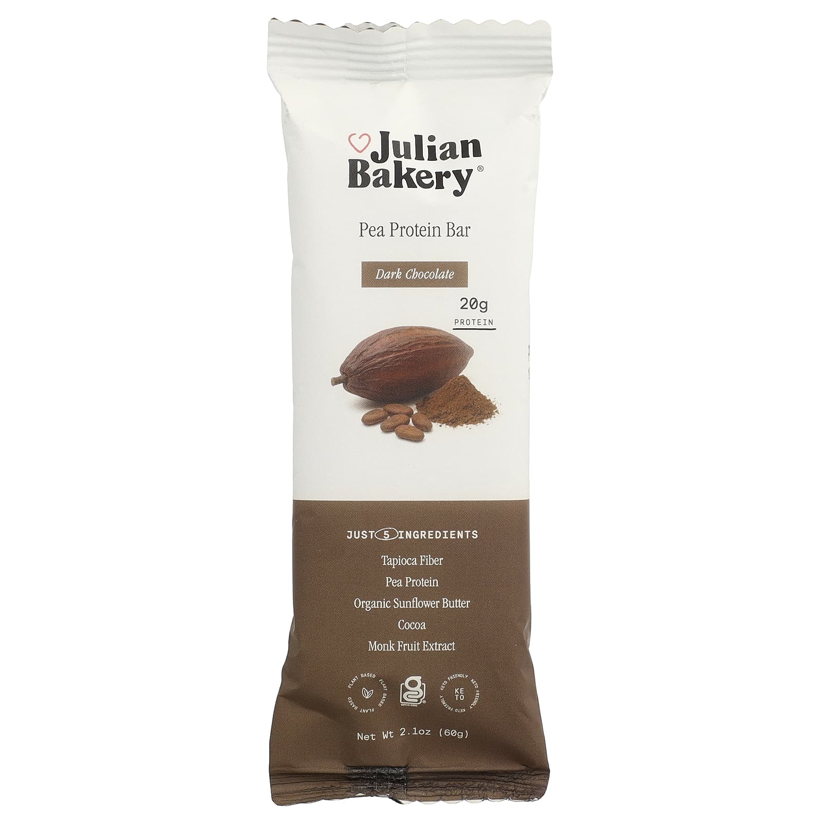 Julian Bakery, батончик с гороховым протеином, темный шоколад, 12 шт. по 60 г (2,1 унции)
