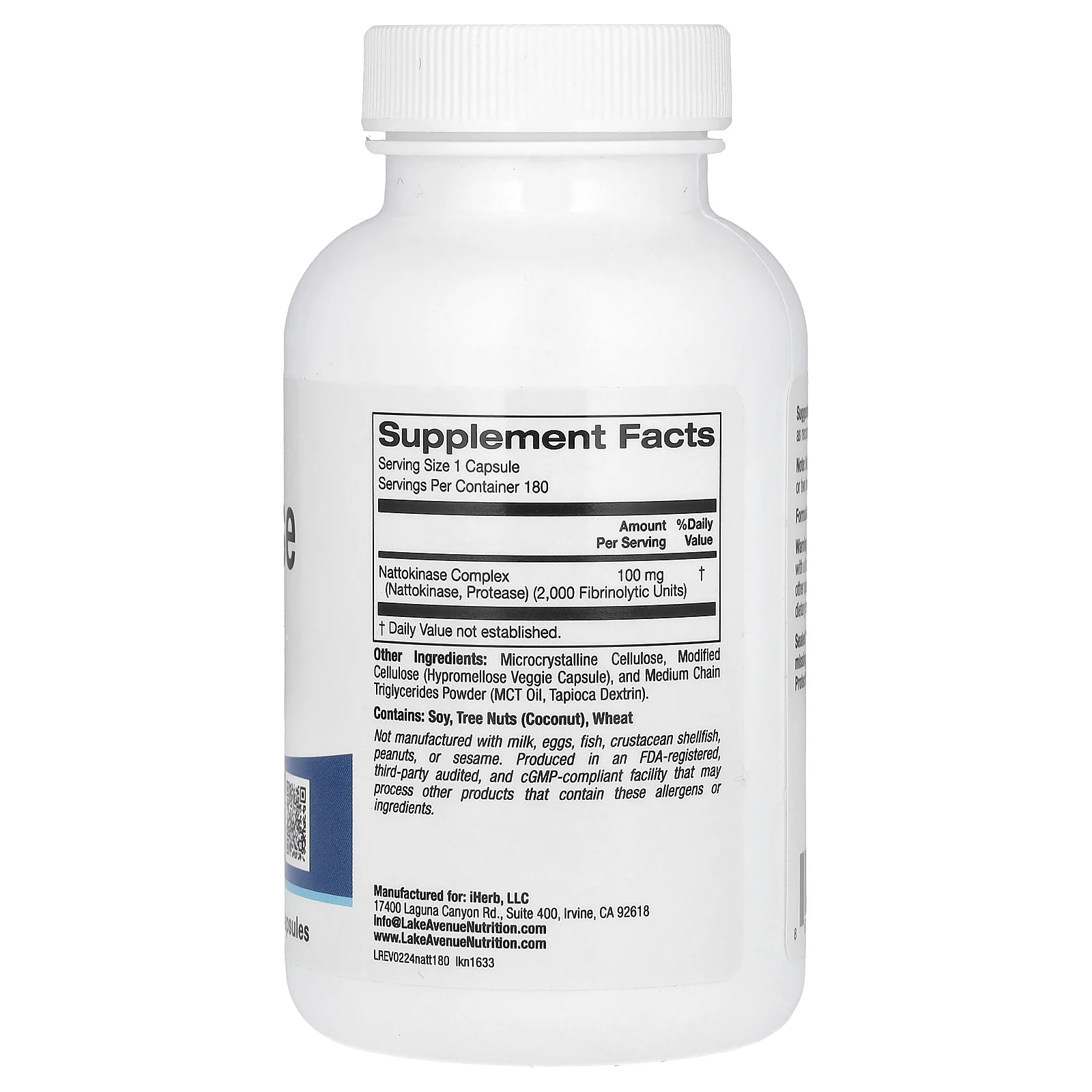 Lake Avenue Nutrition, наттокиназа, протеолитический фермент, 2000 FU, 180 растительных капсул