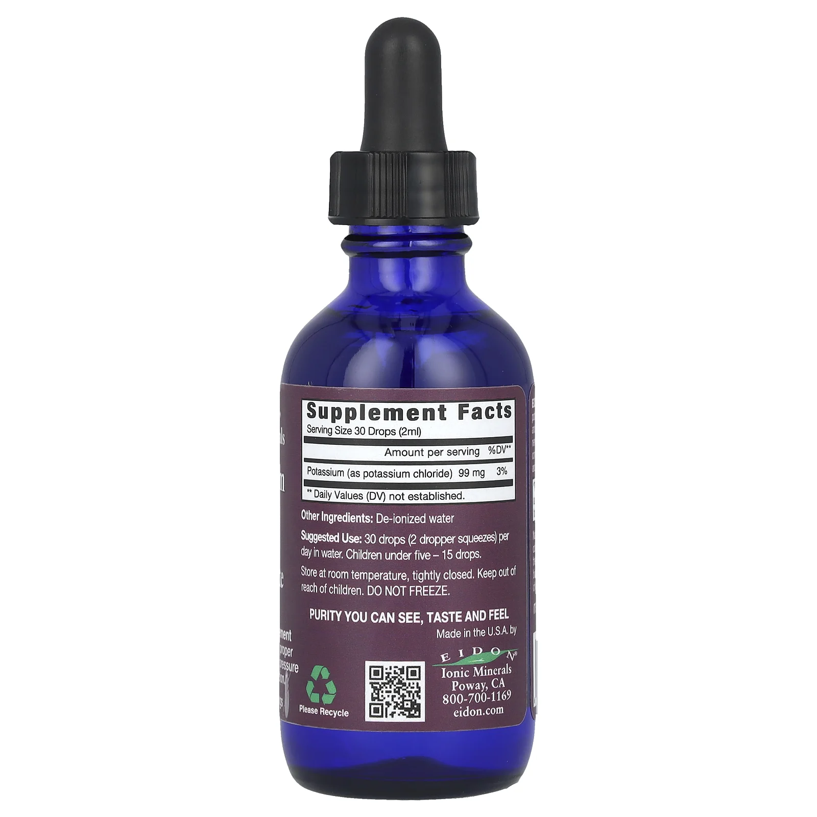 Eidon Ionic Minerals, ионизированные минералы, калий, жидкий концентрат, 60 мл (2 унции)