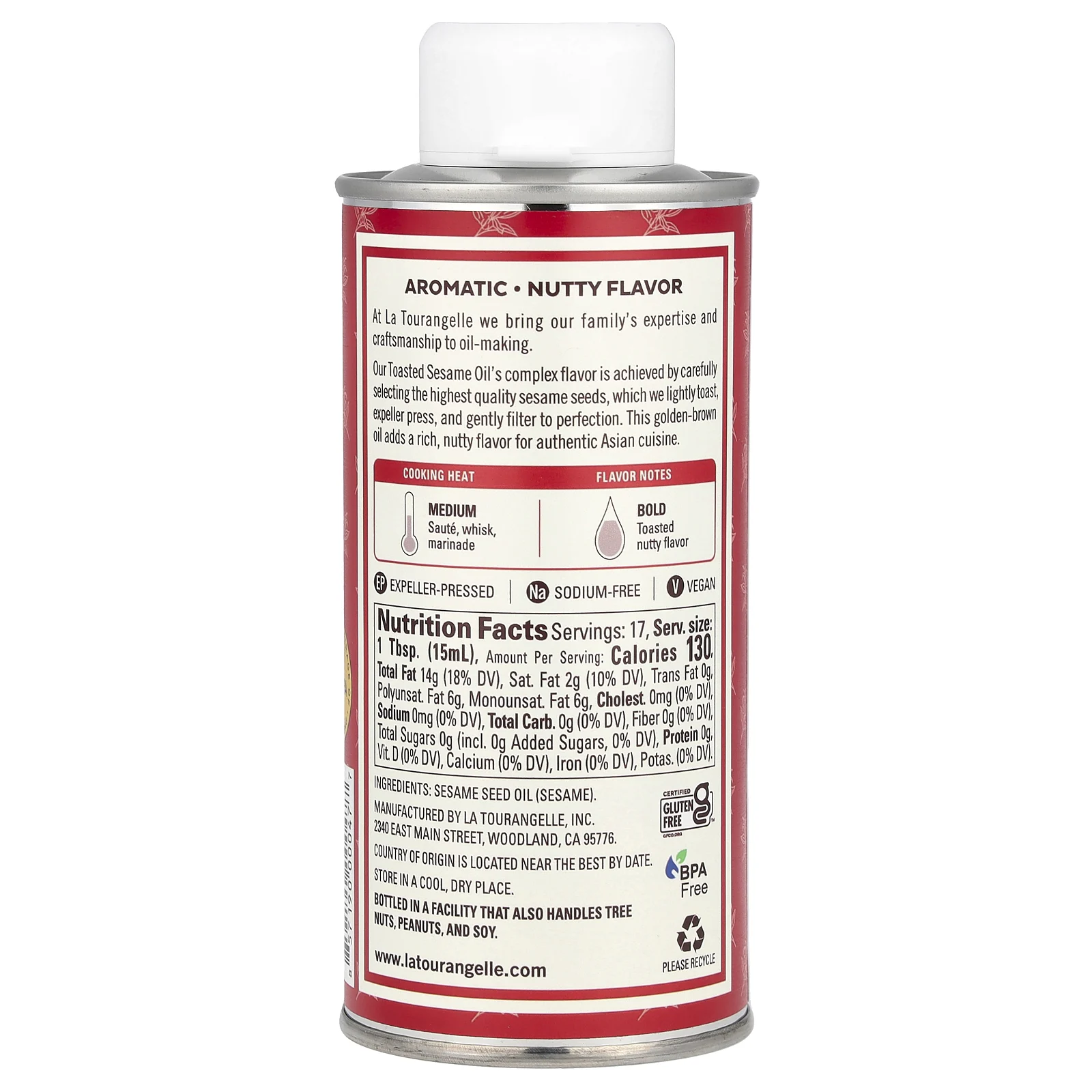 La Tourangelle, Обжаренное кунжутное масло, 250 мл (8,45 жидк. Унции)