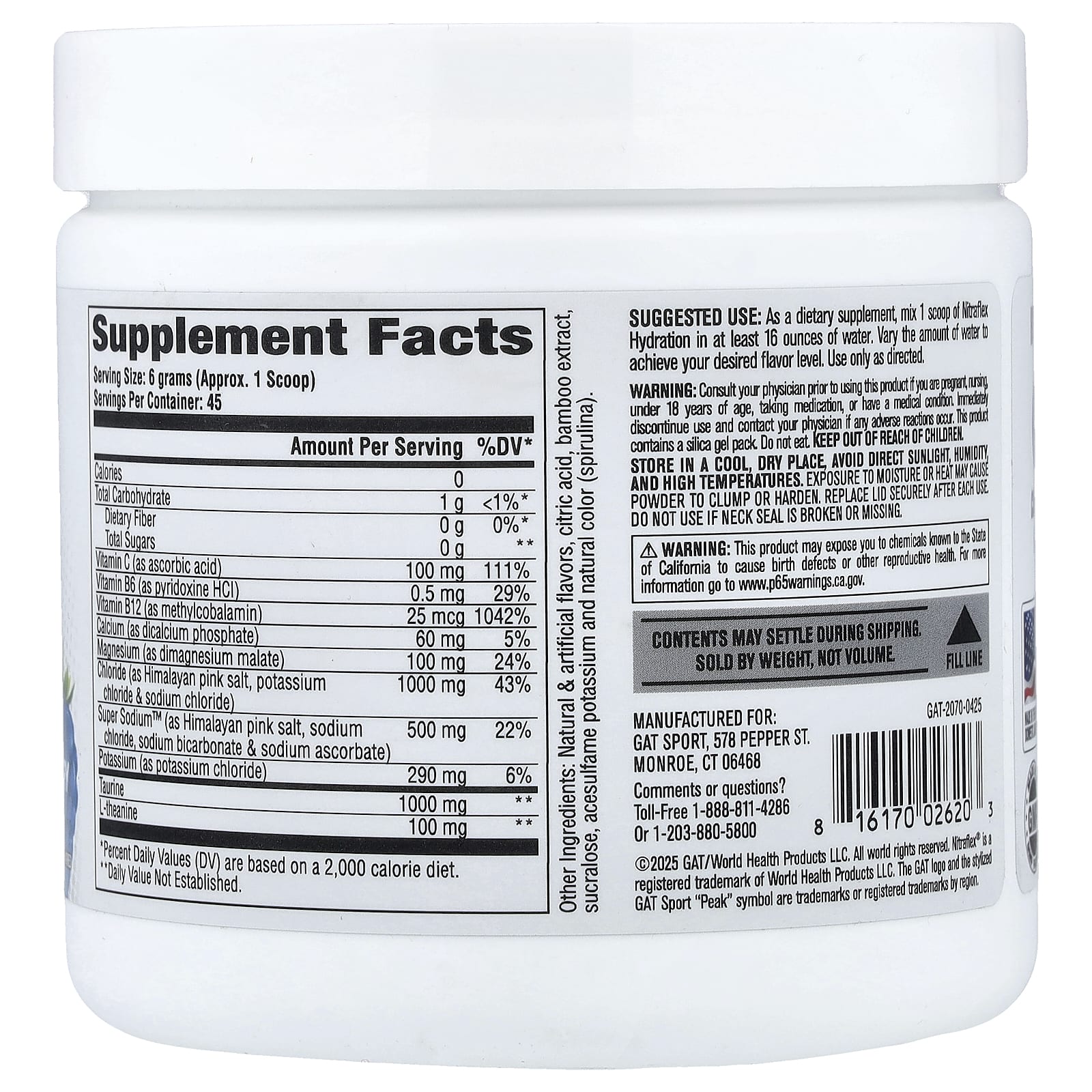 GAT, Sport, Nitraflex® Hydration, голубая малина, 270 г (9,52 унции)