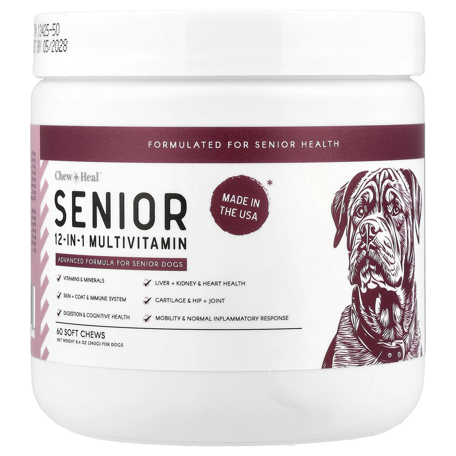 Chew + Heal, мультивитамины 12-в-1 для собак, 60 жевательных таблеток, 240 г (8,4 унции)