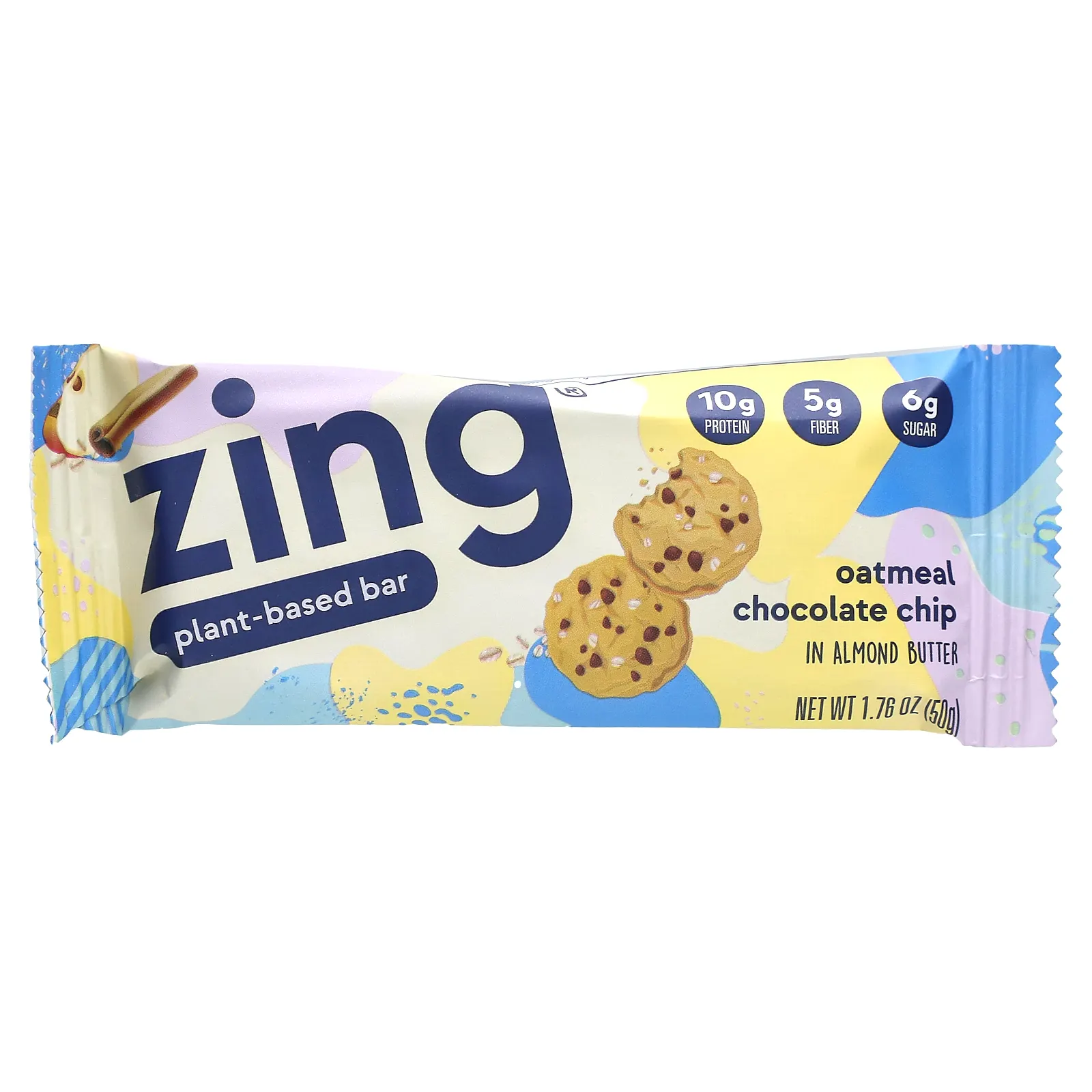 Zing Bars, растительный батончик, овсянка с шоколадной крошкой в миндальной пасте, 12 батончиков по 50 г (1,76 унции)