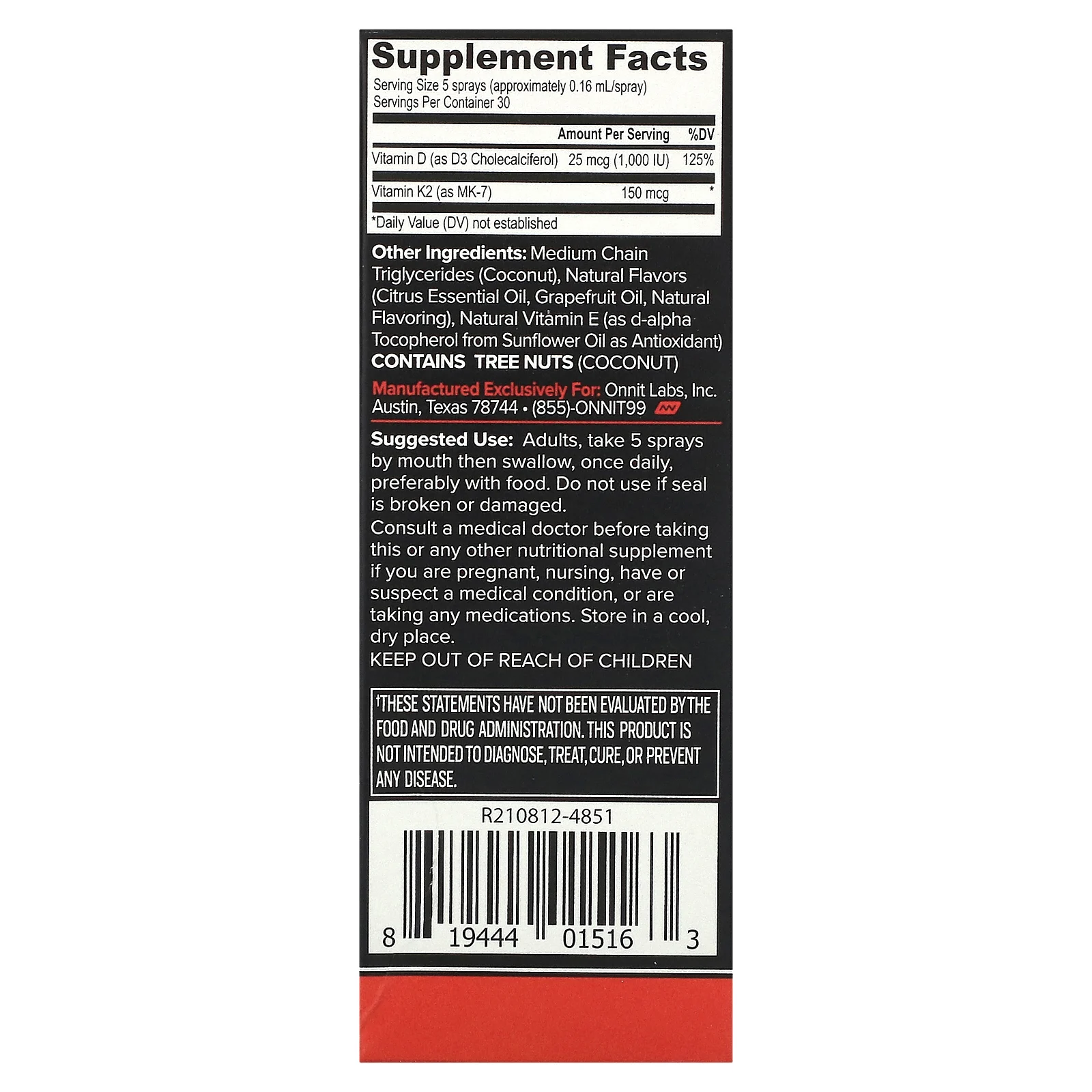 Onnit, Витамин D3 на растительной основе с витамином K2, грейпфрут, 1000 МЕ, 24 мл (0,8 жидк. Унции)