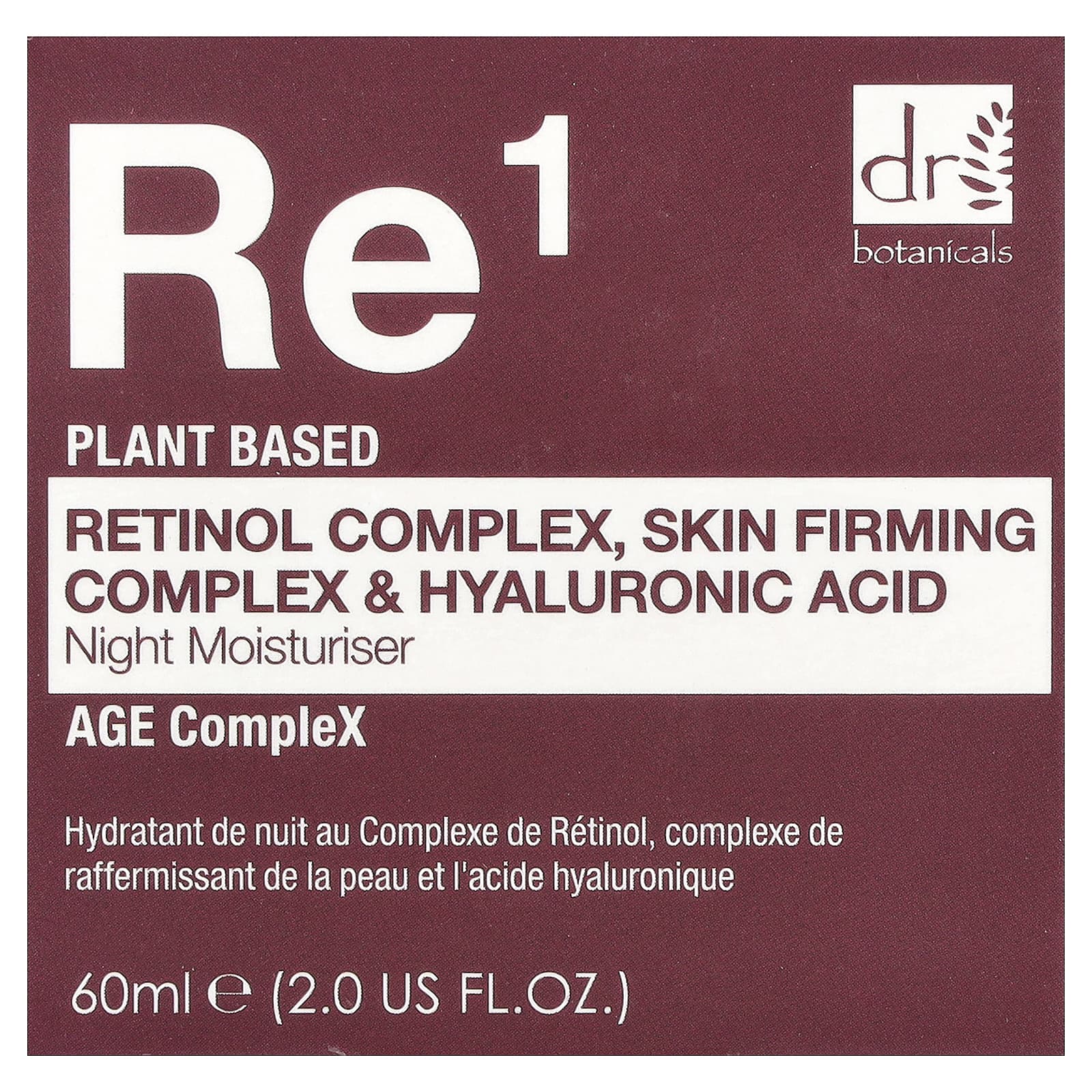 Dr. Botanicals, Re1, комплекс с ретинолом, комплекс для повышения упругости кожи и гиалуроновая кислота, ночное увлажняющее средство, 60 мл (2 жидк. унции)