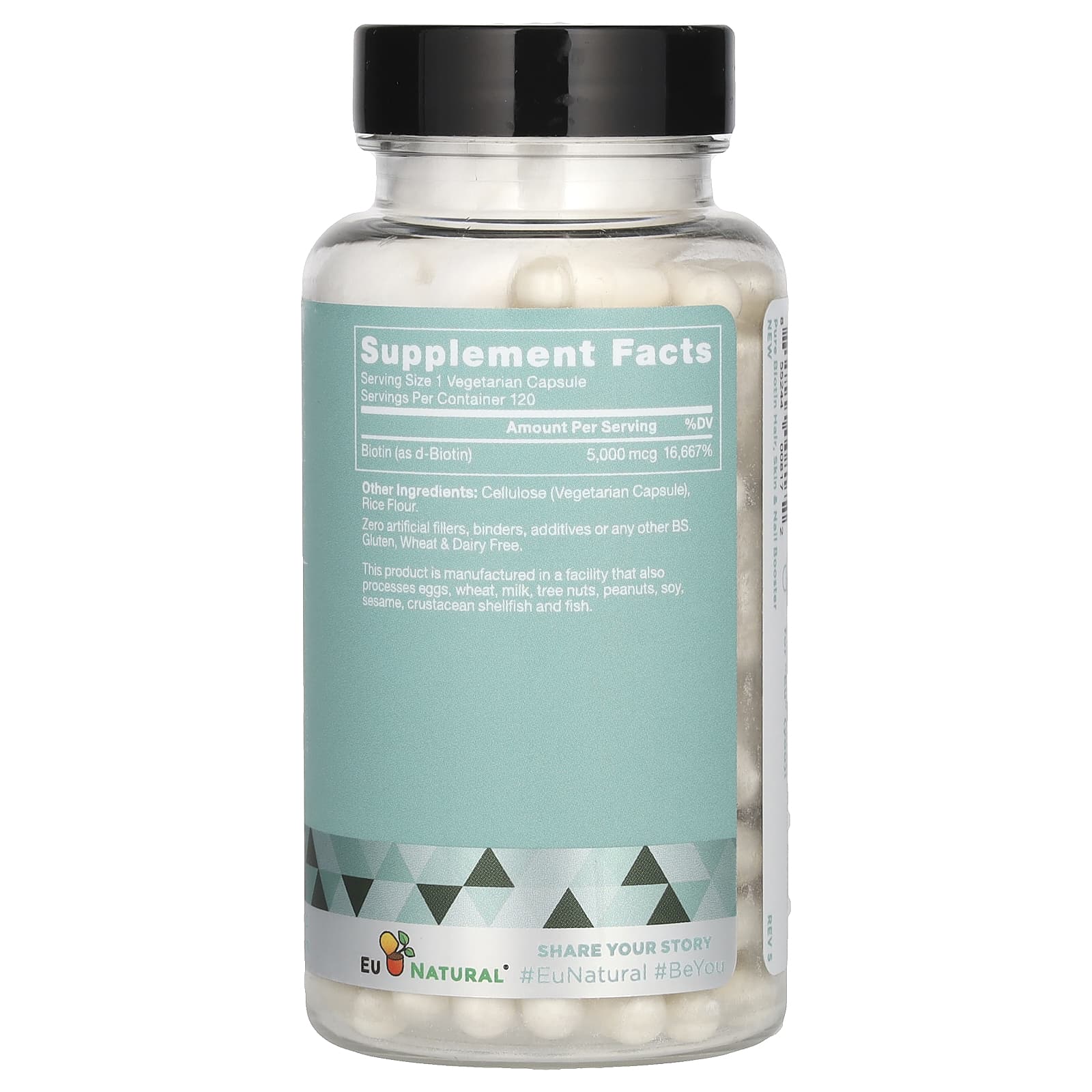 Eu Natural, Чистый биотин, 5000 мкг, 120 вегетарианских капсул