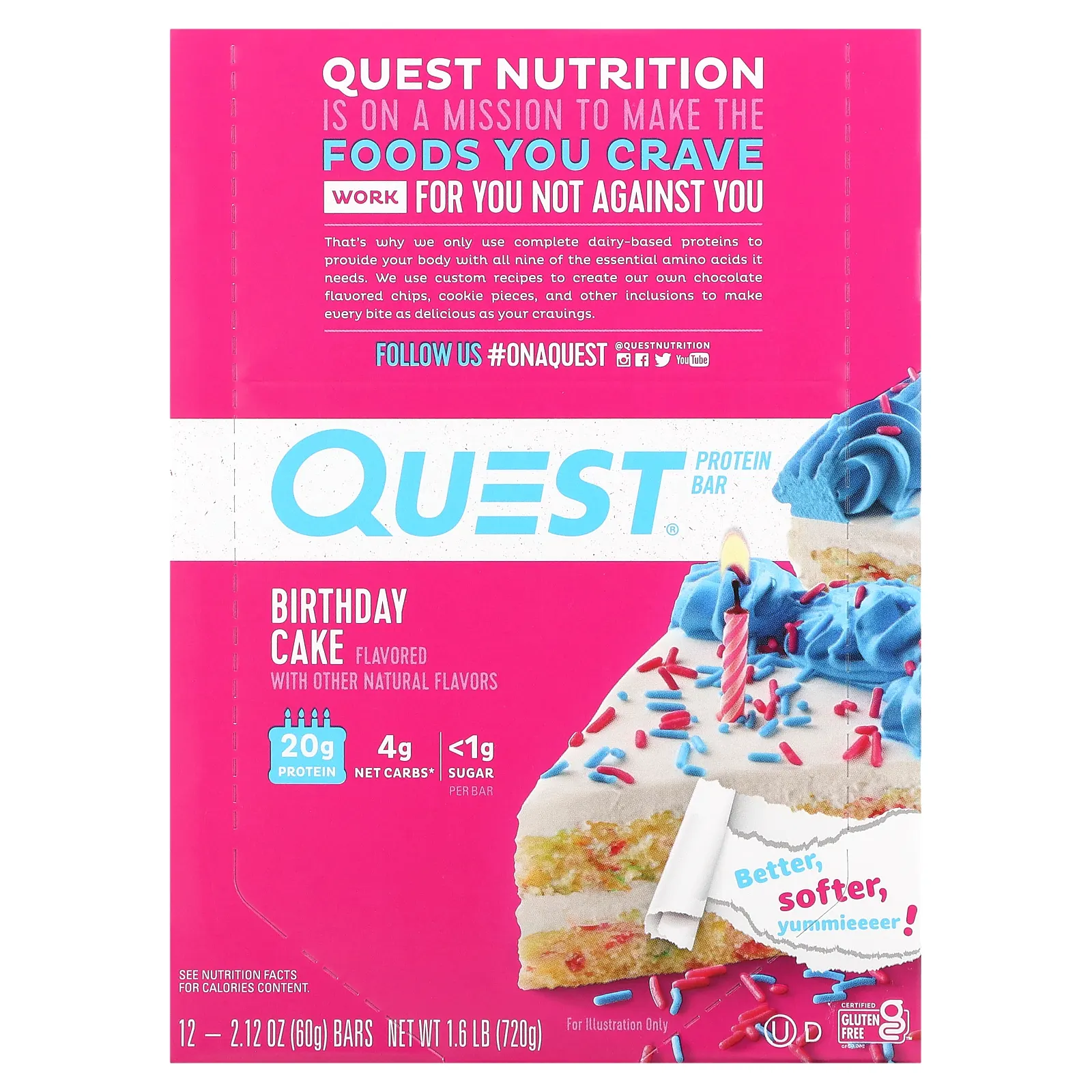Quest Nutrition, протеиновый батончик, со вкусом праздничного торта, 12 батончиков, 60 г (2,12 унции) каждый