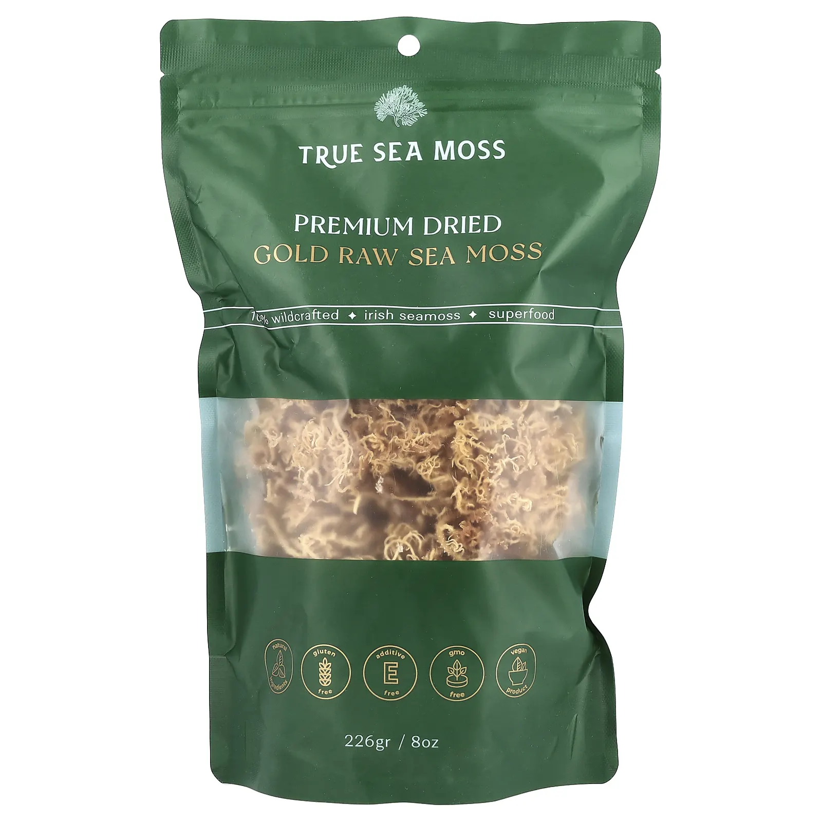 True Sea Moss, Сухой морской мох премиального качества с золотом, 226 г (8 унций)