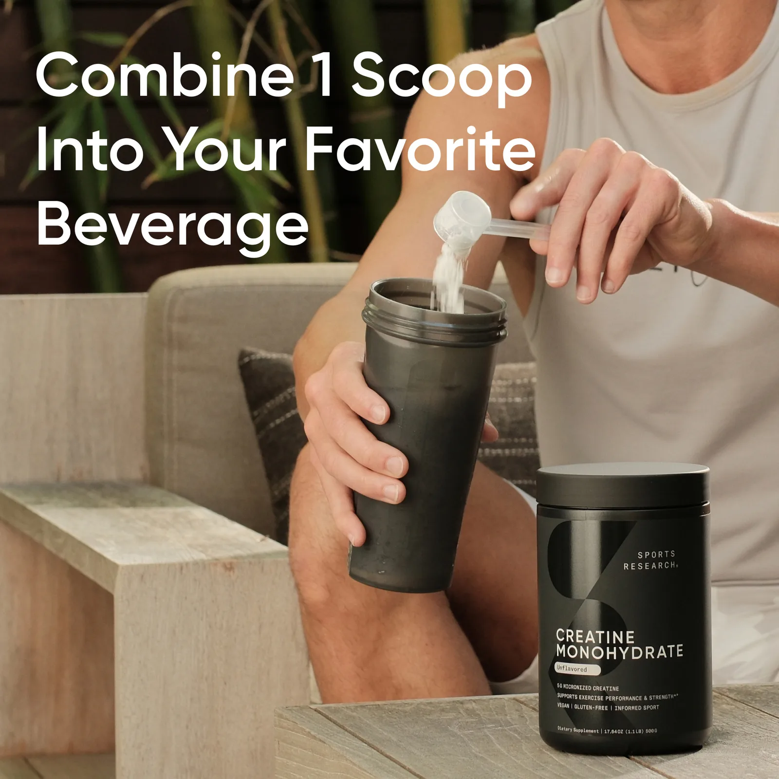 Sports Research, моногидрат креатина, без добавок, 300 г (10,58 унции)