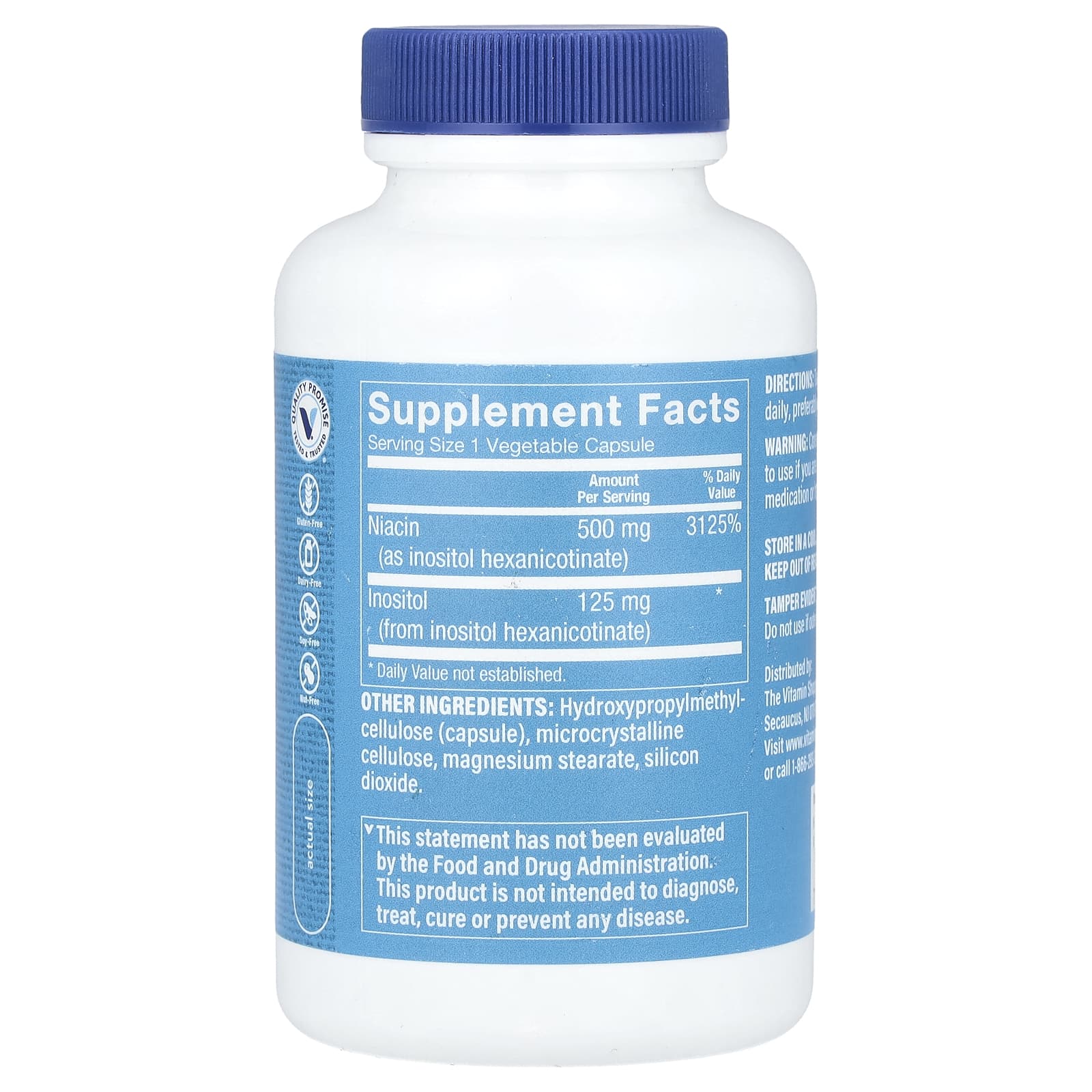 The Vitamin Shoppe, Ниацин без смыва, 500 мг, 100 растительных капсул