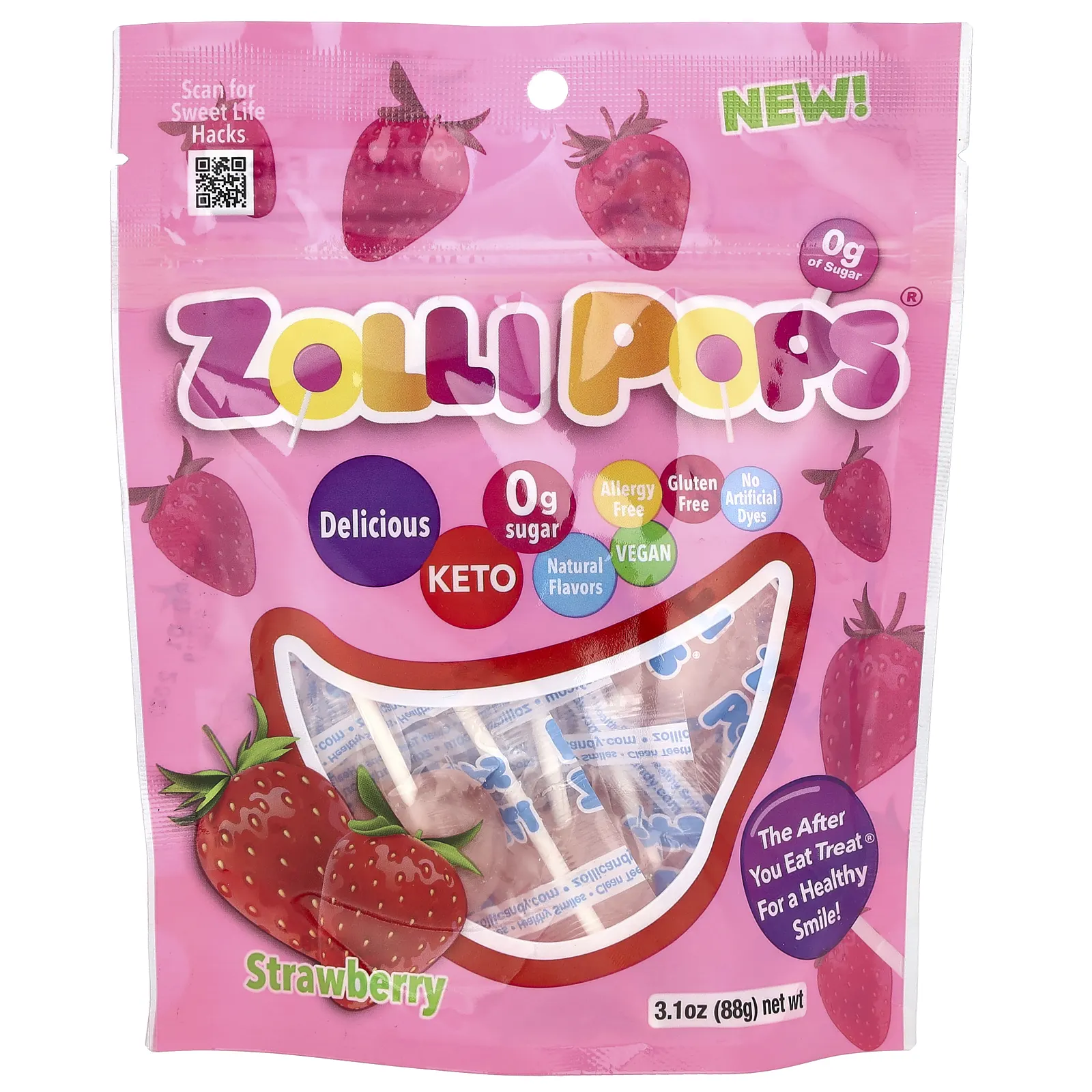 Zollipops, The Clean Teeth Pops, ZolliPops, леденцы с клубничным вкусом, 15 шт., 88 г (3,1 унции)