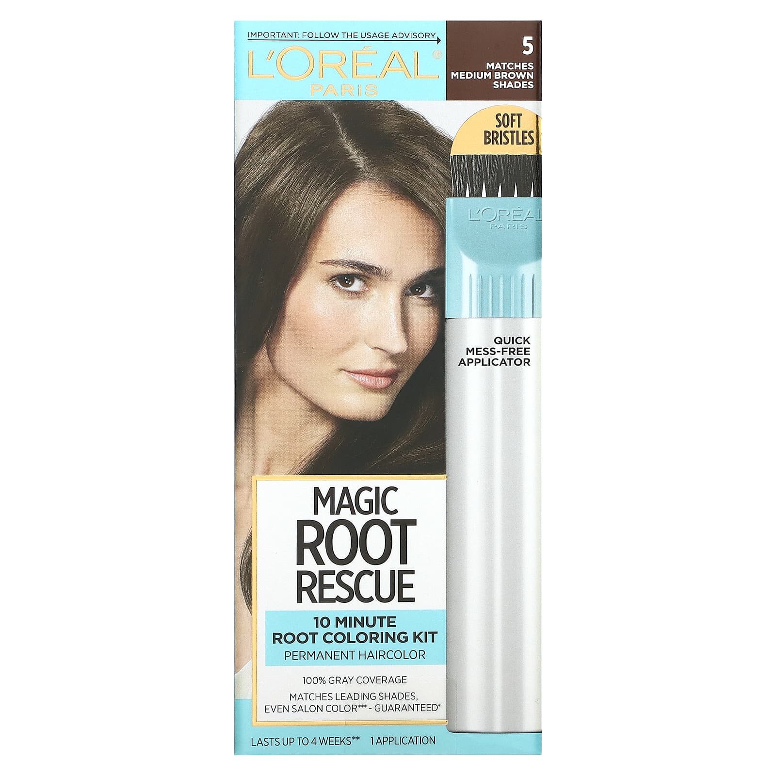L'Oréal, Root Rescue, комплект для окрашивания корней за 10 минут, оттенок 5 каштановый, на 1 применение