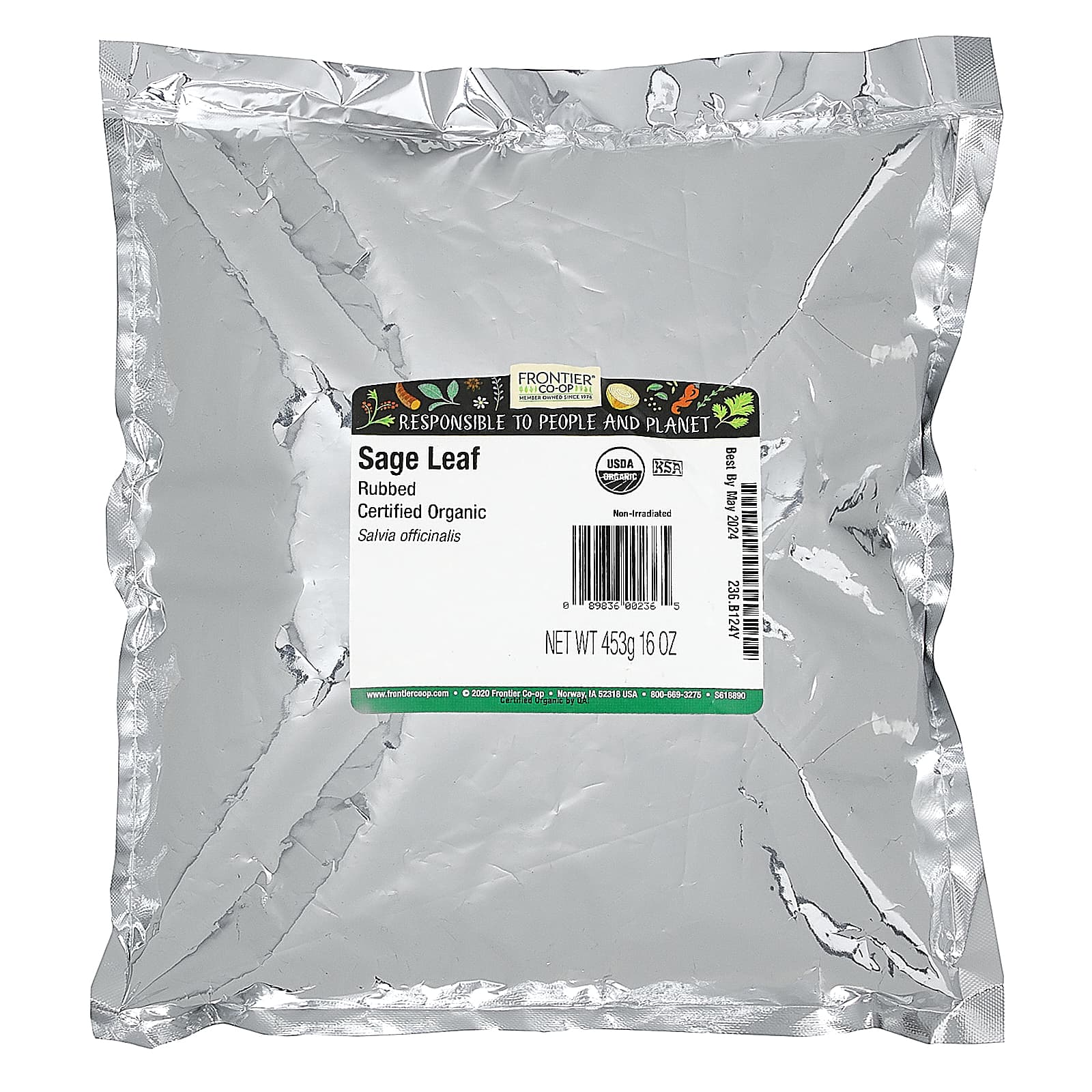 Frontier Co-op, Органические молотые листья шалфея, 16 унций (453 г)