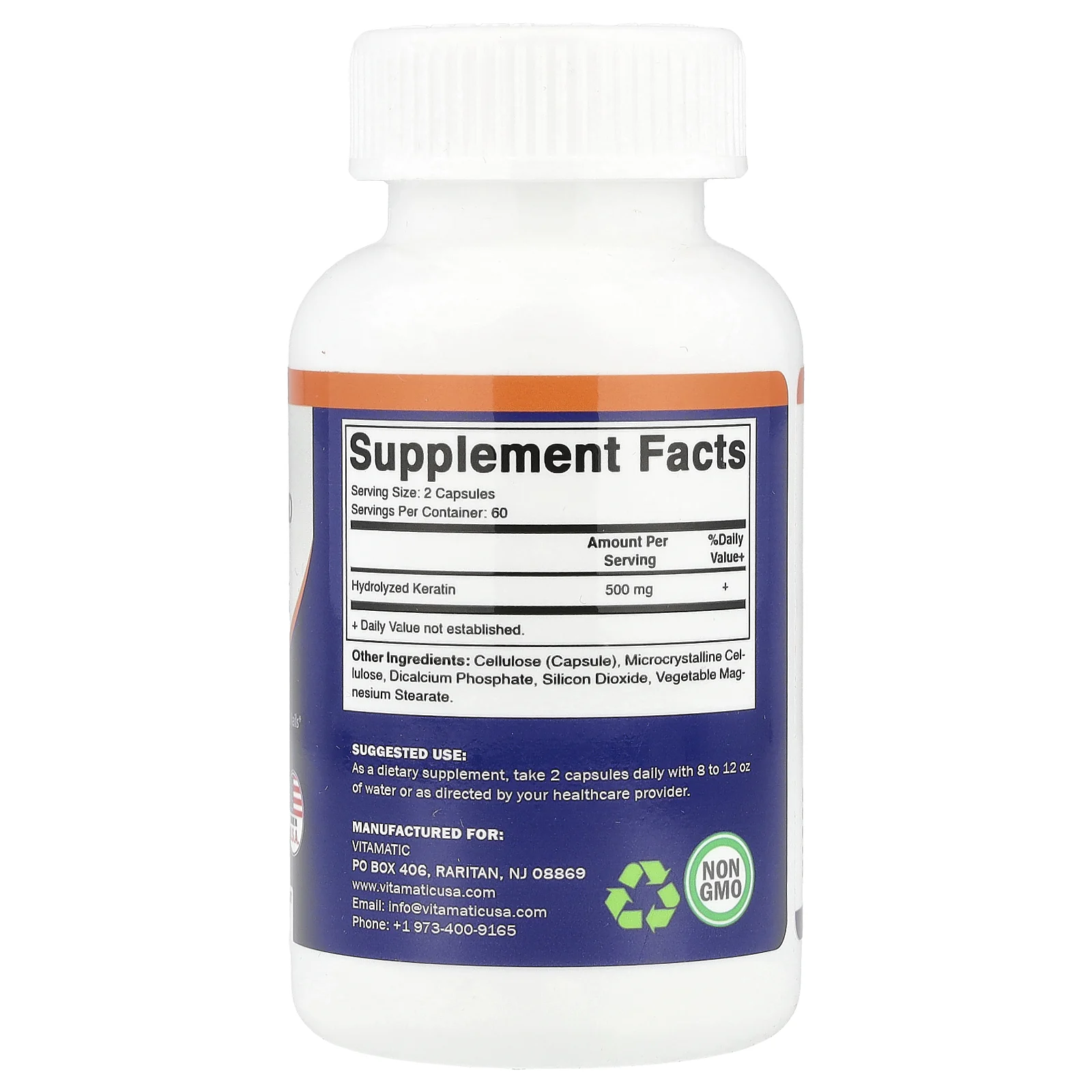 Vitamatic, Гидролизованный кератин, 500 мг, 120 растительных капсул (250 мг в 1 капсуле)