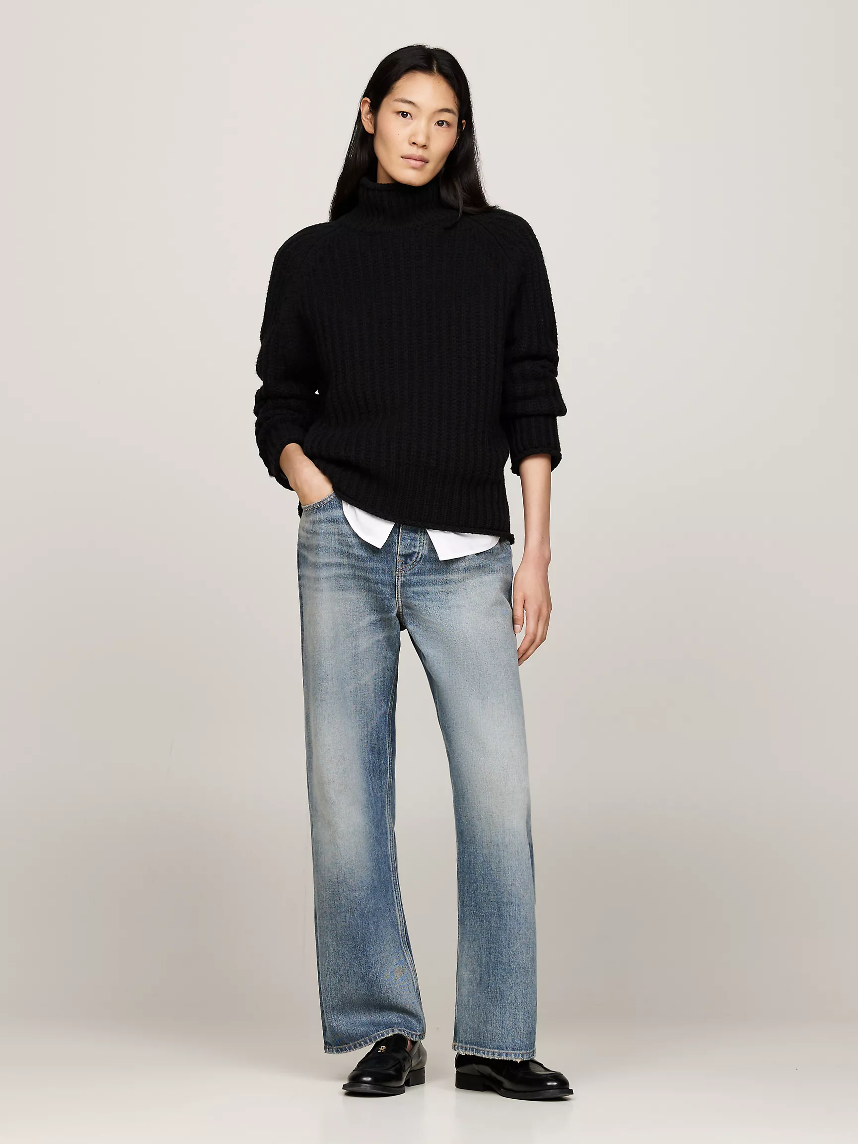 Женский свитер Tommy Hilfiger, Свободный шерстяной свитер с высоким воротником