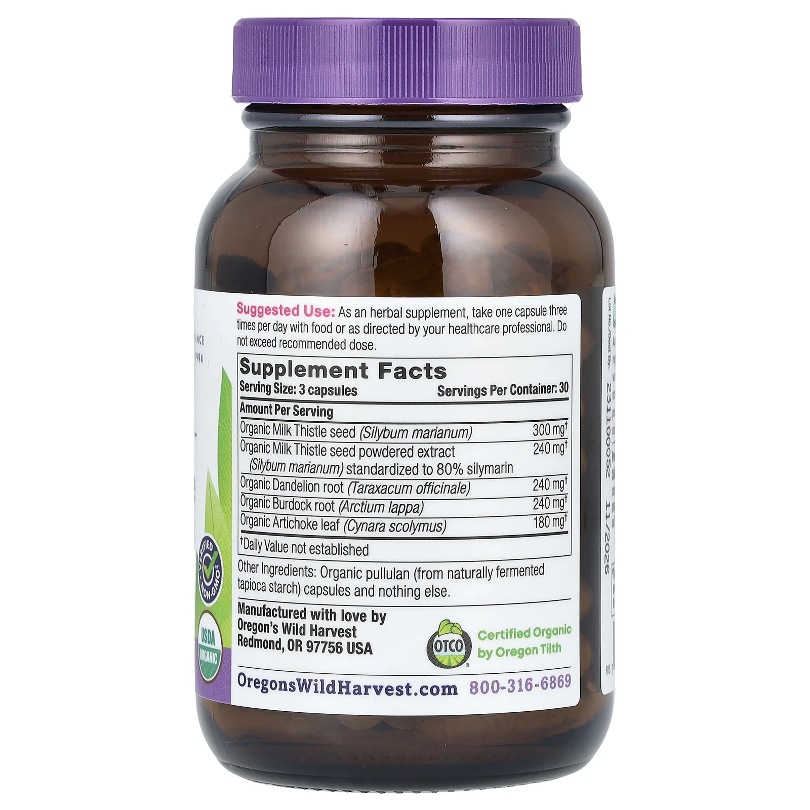 Oregon's Wild Harvest, органический расторопша и одуванчик, 90 органических веганских капсул