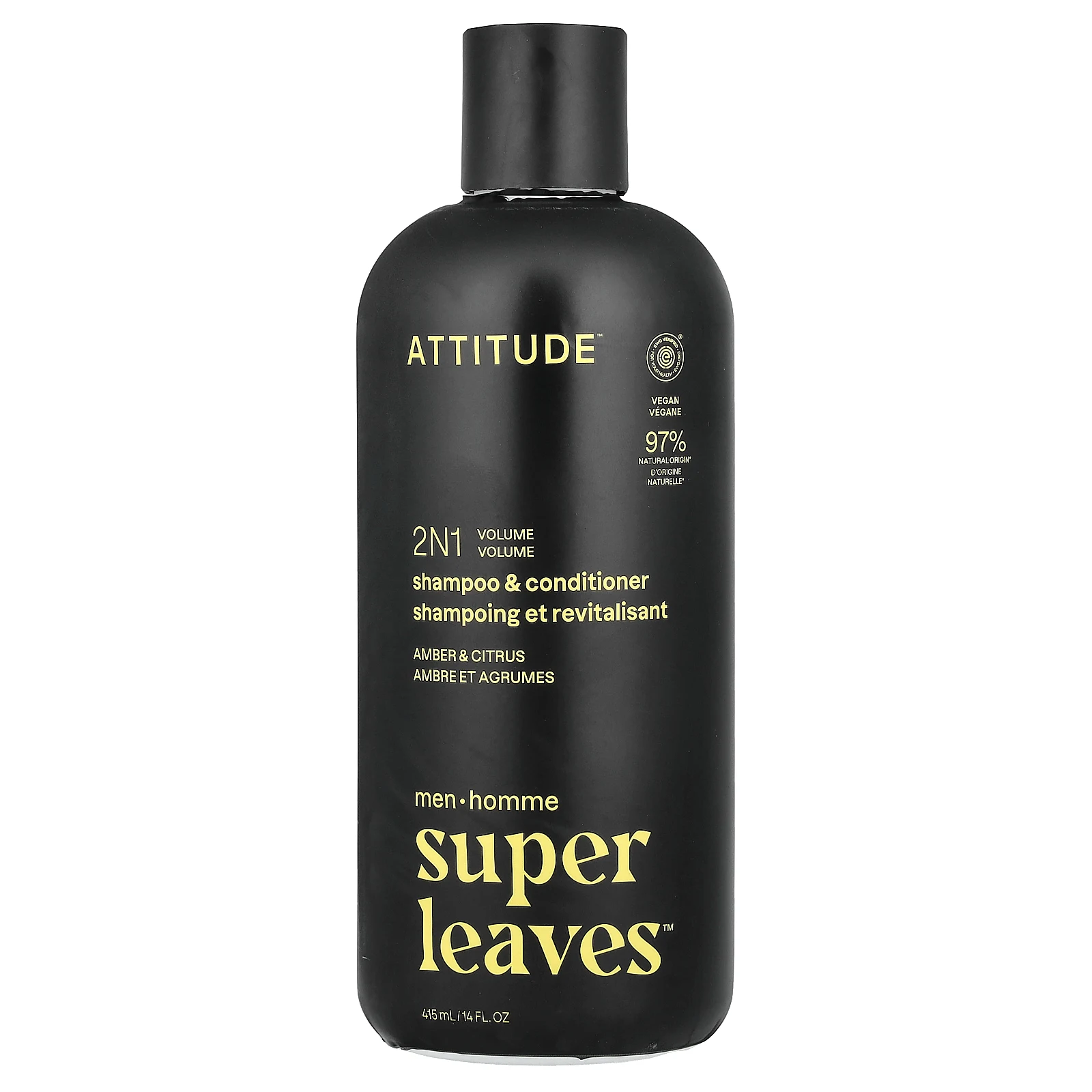 ATTITUDE, Super Leaves™, шампунь и кондиционер для придания объема 2N1, для мужчин, янтарь и цитрус, 415 мл (14 жидк. унций)