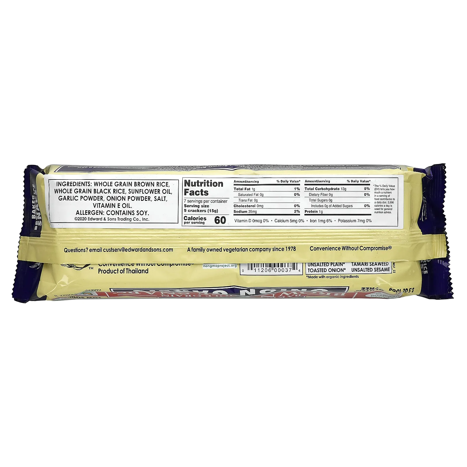 Edward & Sons, Запеченные цельнозерновые чипсы из бурого риса, Лук и чеснок, 3,5 унц. (100 г)