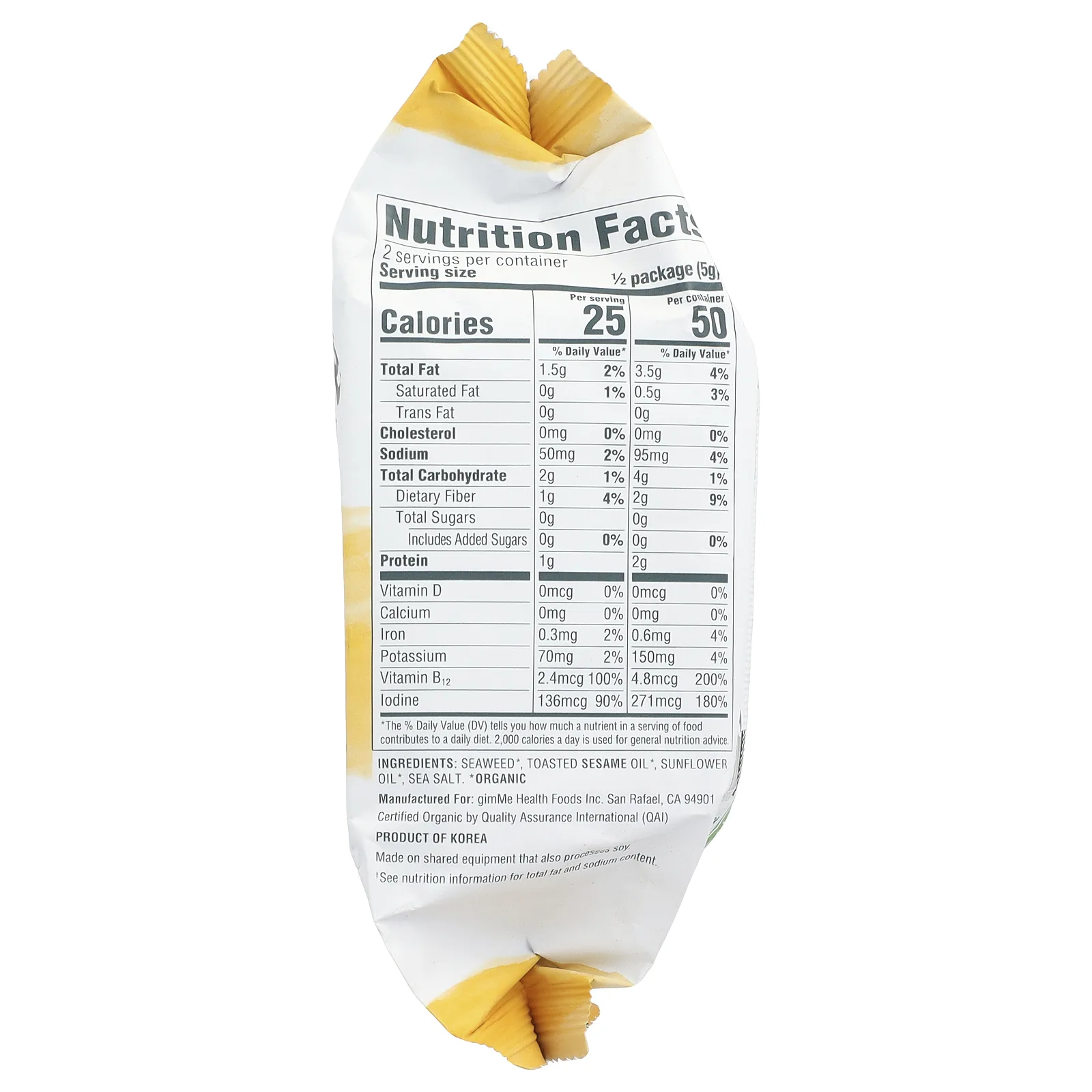 gimMe, Снеки из жареных водорослей, обжаренный кунжут, 10 г (0,35 унции)