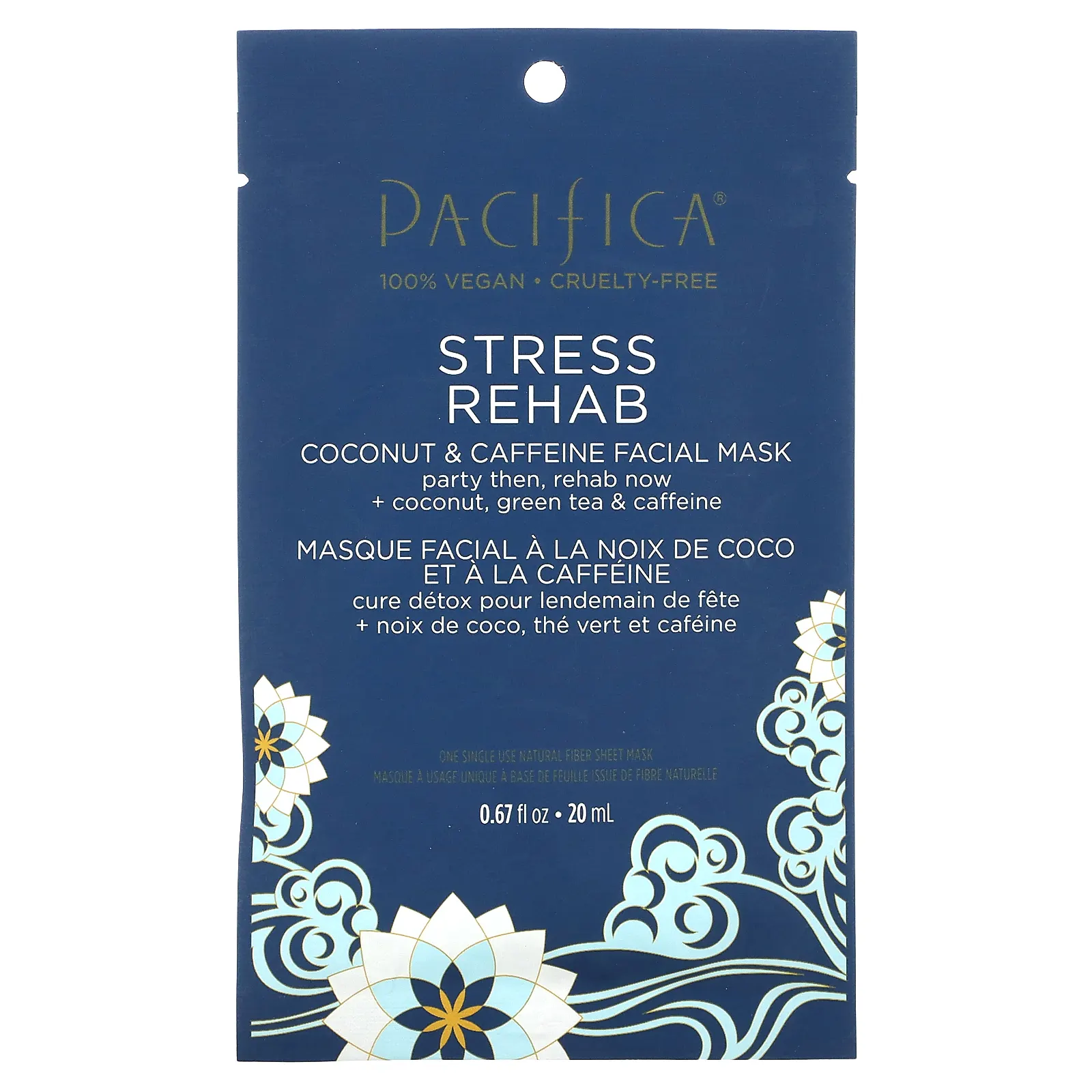 Pacifica, Stress Rehab, косметическая маска для лица с кокосом и кофеином, 1 листовая маска, 20 мл (0,67 жидк. Унции)