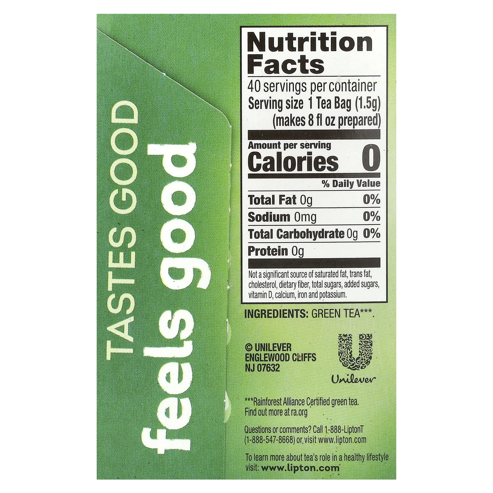 Lipton, Зеленый чай, 40 чайных пакетиков, 60 г (2,11 унции)