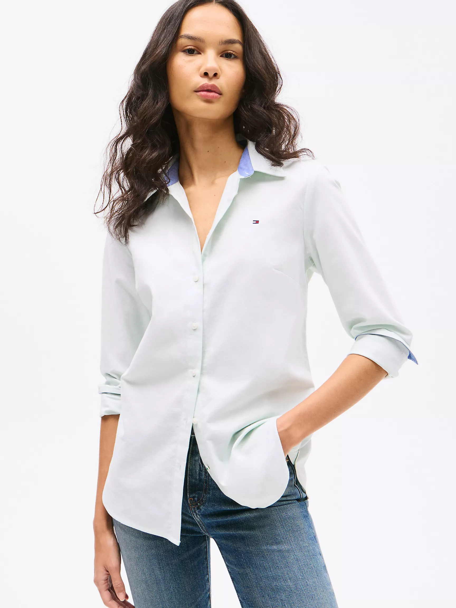Женская рубашка Tommy Hilfiger, Однотонная эластичная оксфордская рубашка стандартного кроя