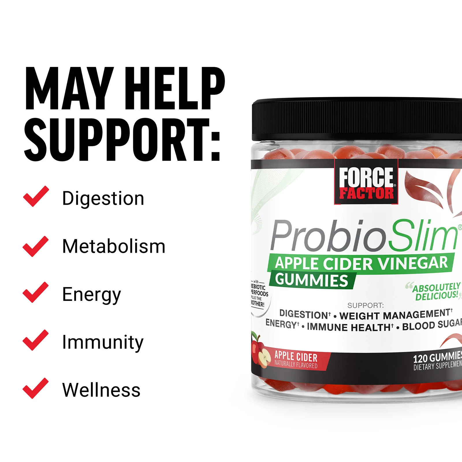 Force Factor, ProbioSlim, жевательные таблетки с яблочным уксусом, 60 жевательных таблеток