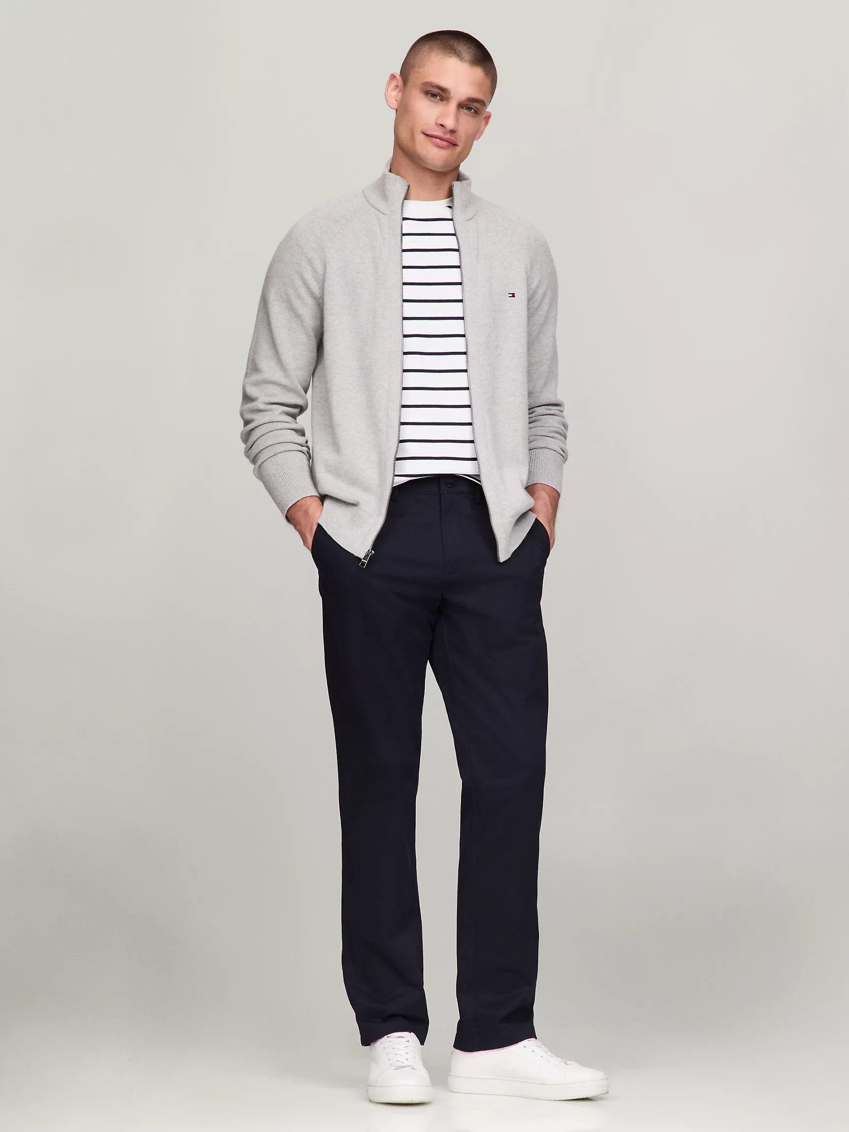 Мужской свитер Tommy Hilfiger, Однотонный свитер с логотипом и молнией