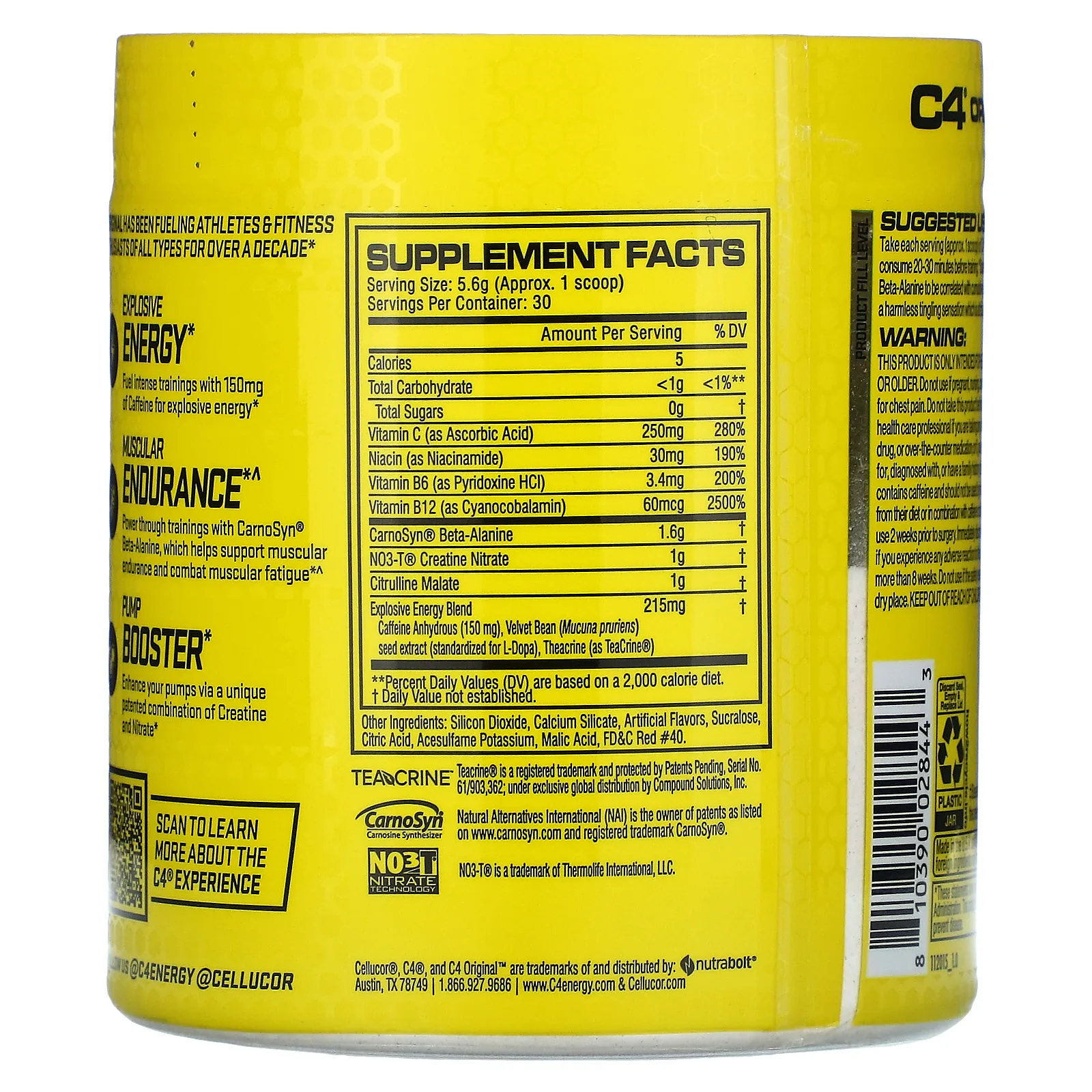 Cellucor, C4 Original для взрывной тренировки, перед тренировкой, арбуз, 6,3 унции (180 г)