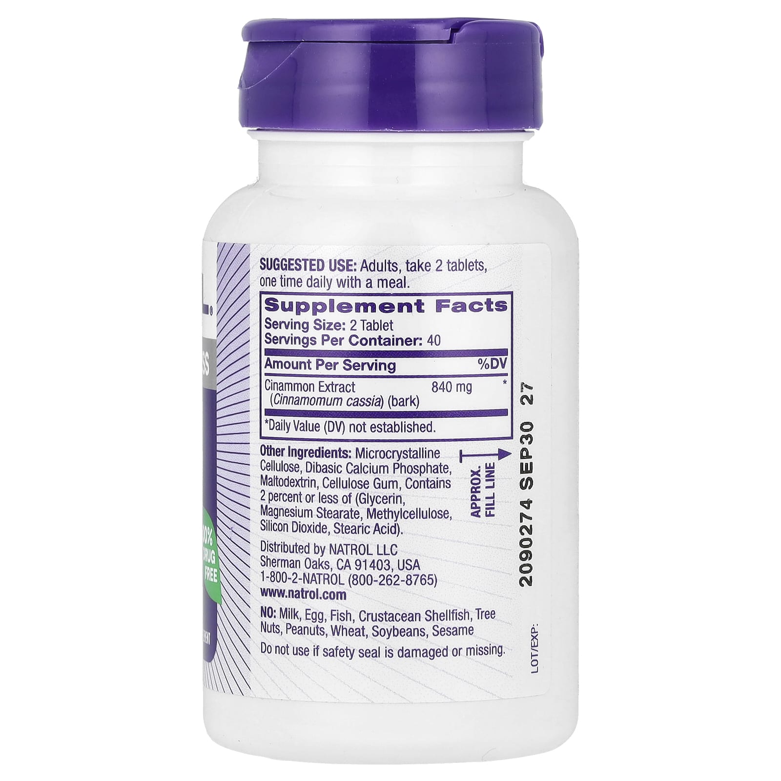 Natrol, экстракт корицы, 1000 мг, 80 таблеток (500 мг в 1 таблетке)