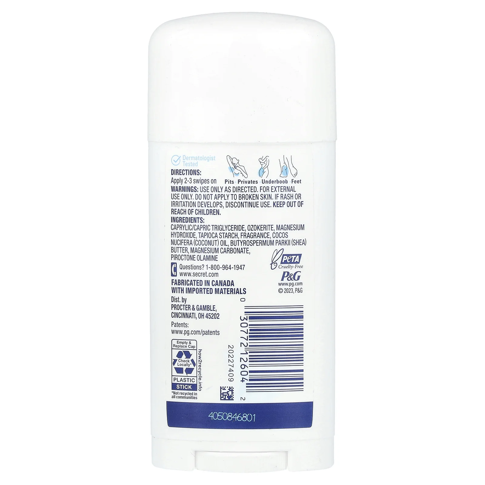 Secret, Дезодорант для всего тела, сухое твердое вещество без алюминия, свежая сирень + кувшинка, 68 г (2,4 унции)