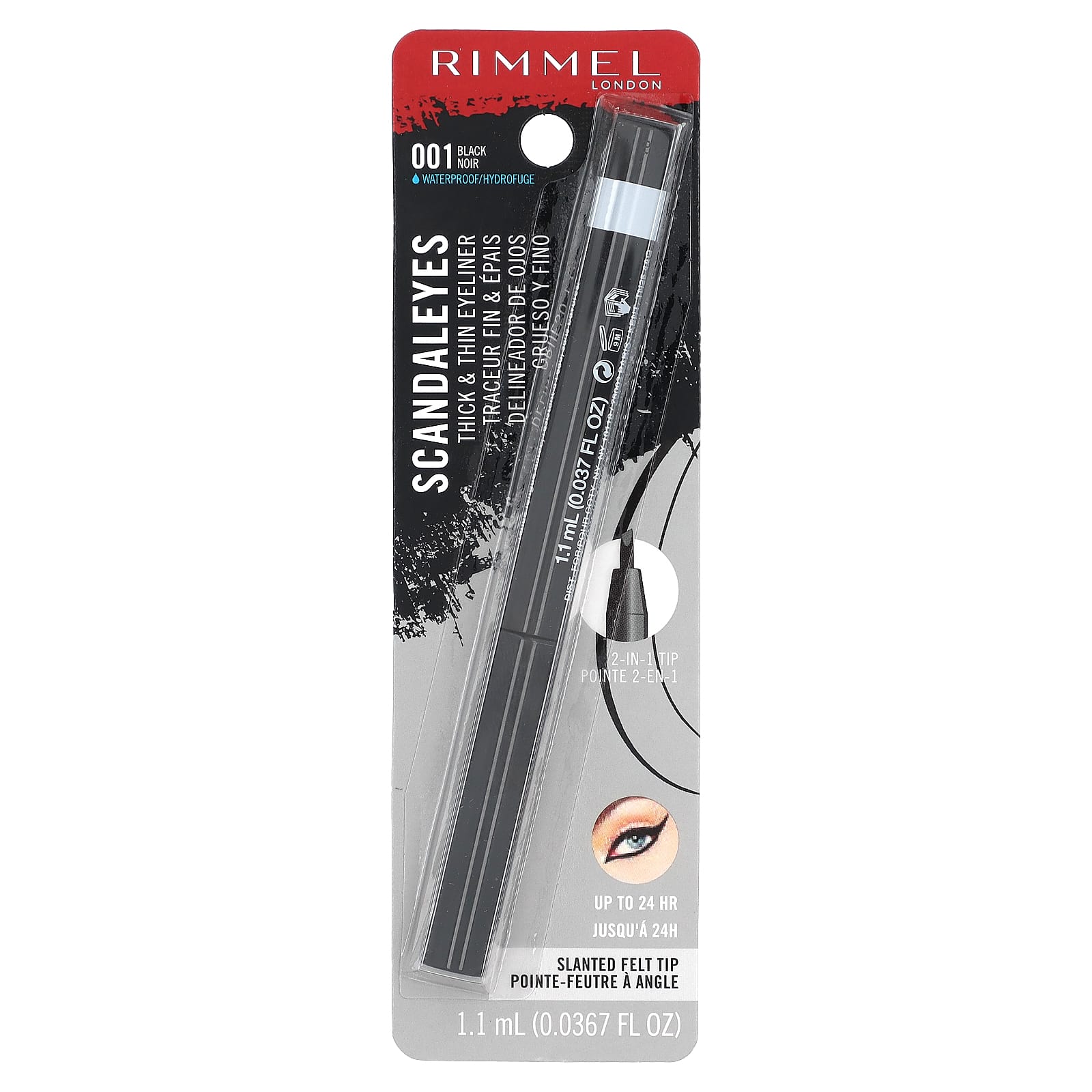 Rimmel London, Scandaleyes, густая и тонкая подводка для глаз, 001 черный, 1,1 мл (0,0367 жидк. унции)