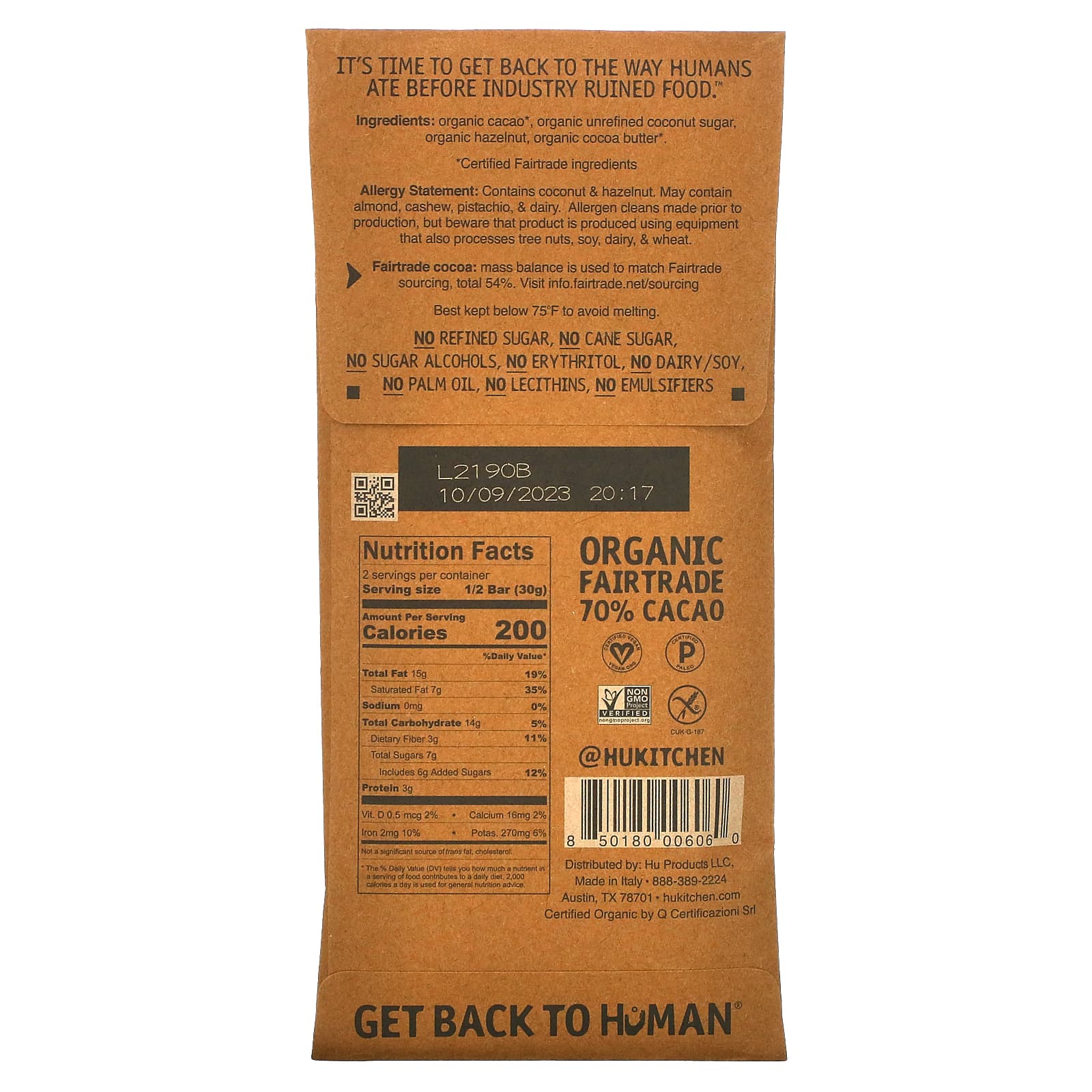 Hu, темный шоколад с фундуком, 60 г (2,1 унции)