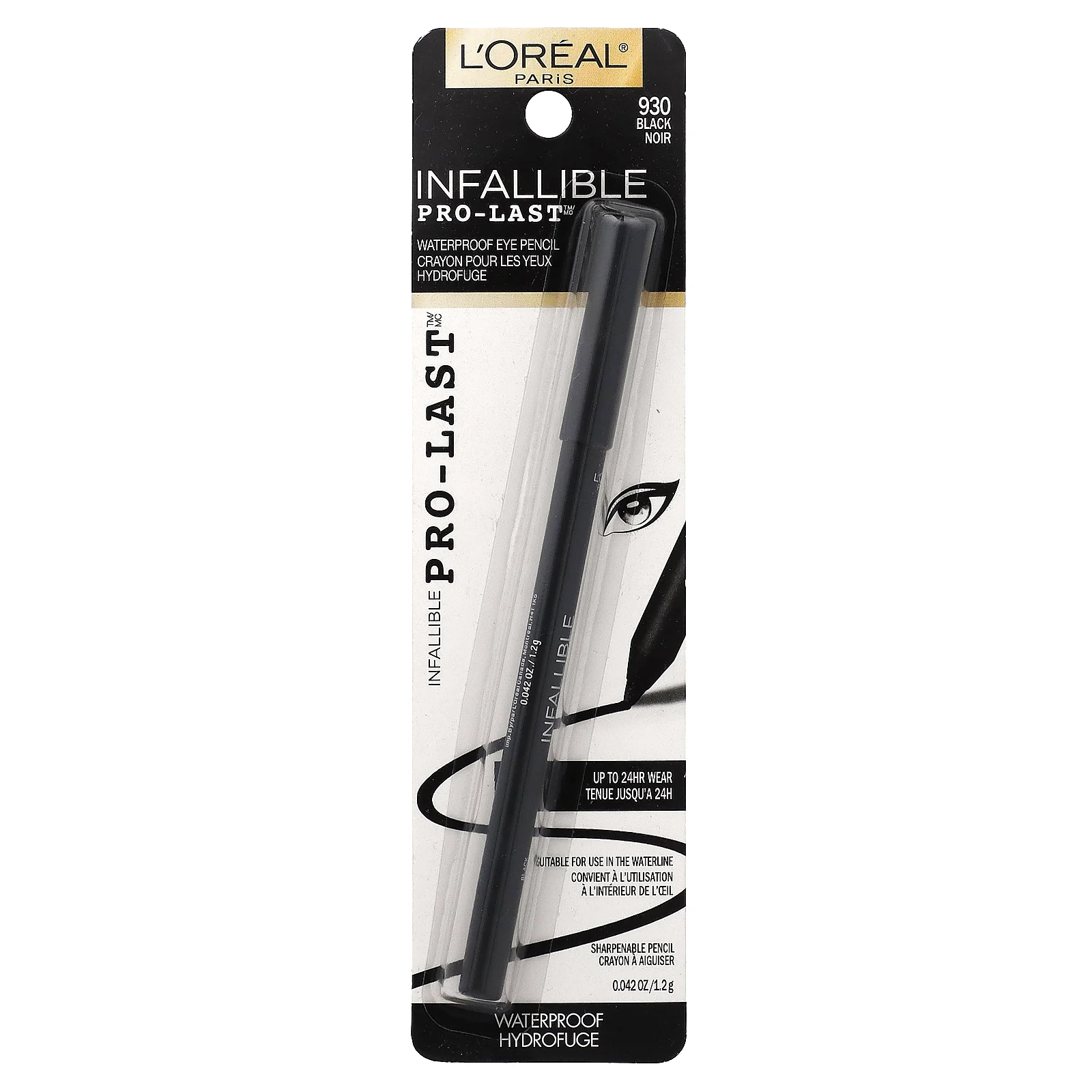 L'Oréal, Infallible Pro-Last ™, водостойкий карандаш для глаз, 930 черный, 1,2 г (0,042 жидк. Унции)