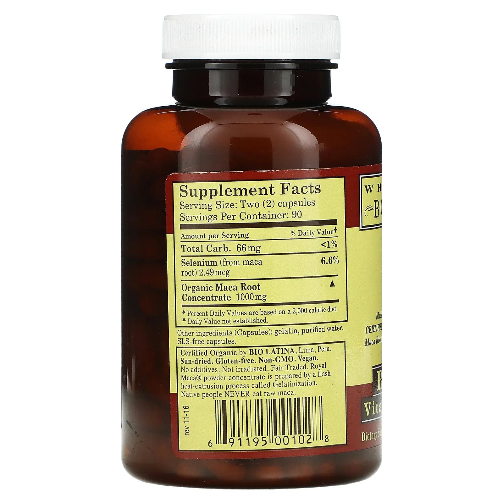 Whole World Botanicals, Royal Maca, 500 мг, 180 желатиновых капсул (250 мг в 1 капсуле)