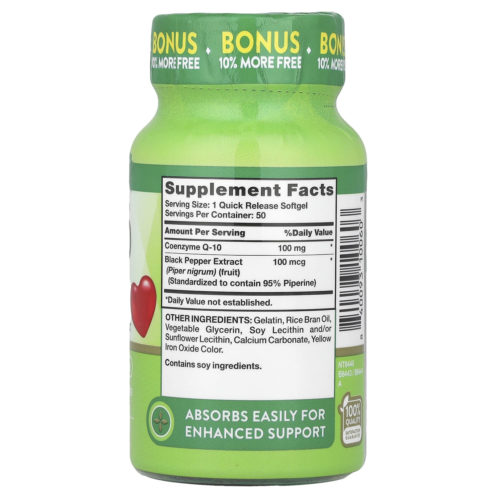 Nature's Truth, CoQ-10, Enhanced Absorption, 100 mg, 50 Quick Release Softgels