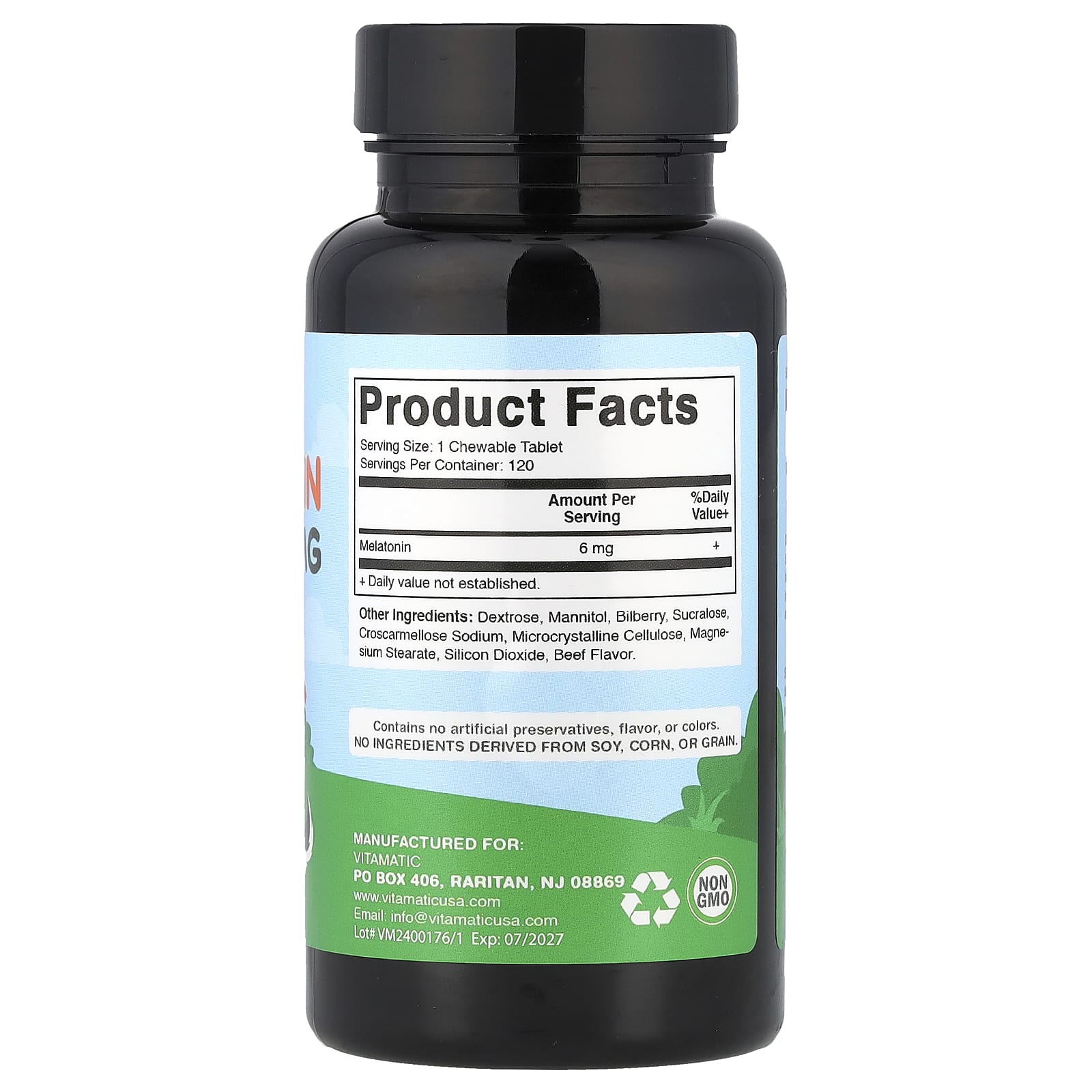 Vitamatic, Pets, мелатонин, говядина, 6 мг, 120 таблеток