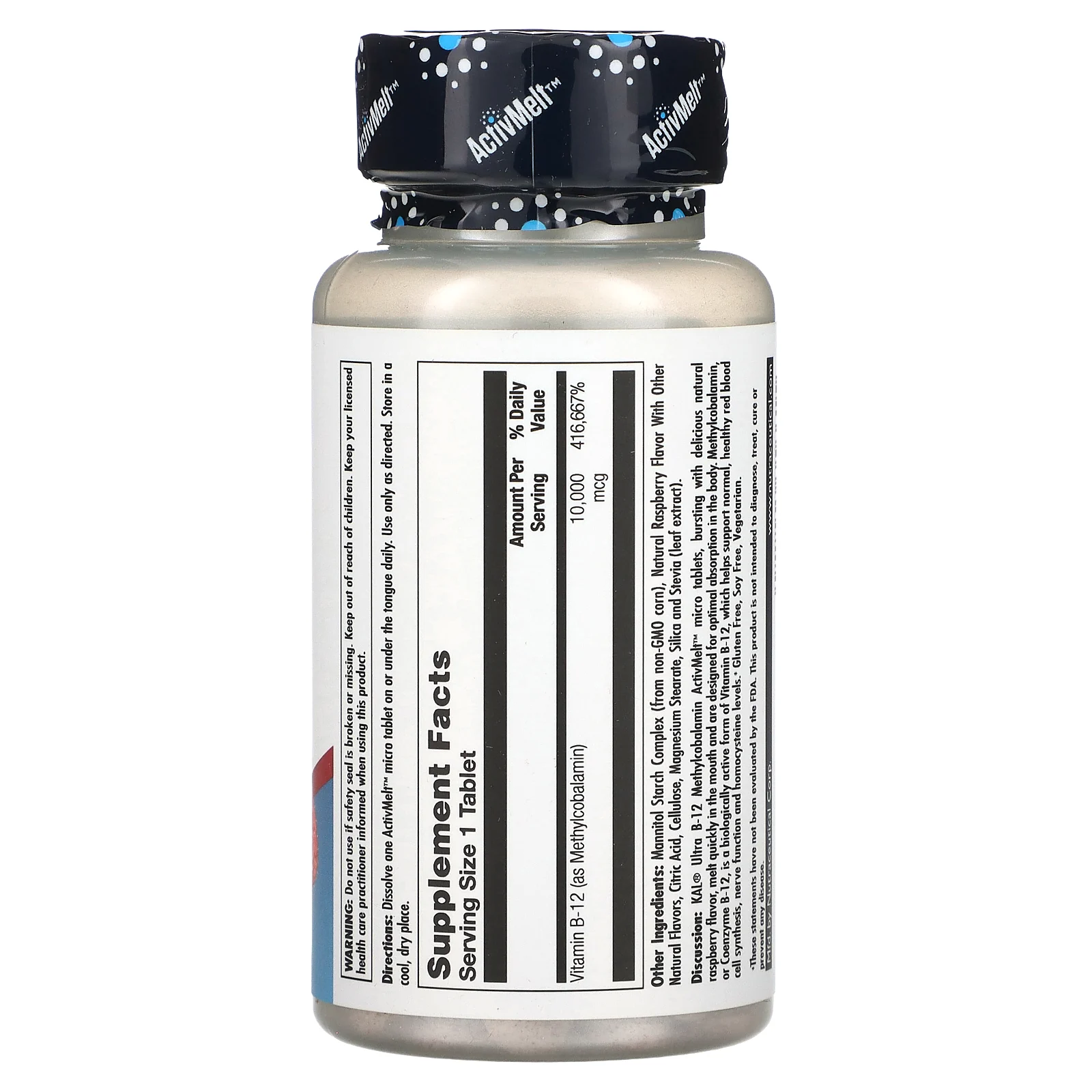 KAL, Ultra B12, метилкобаламин, со вкусом малины, 10 000 мкг, 30 микротаблеток