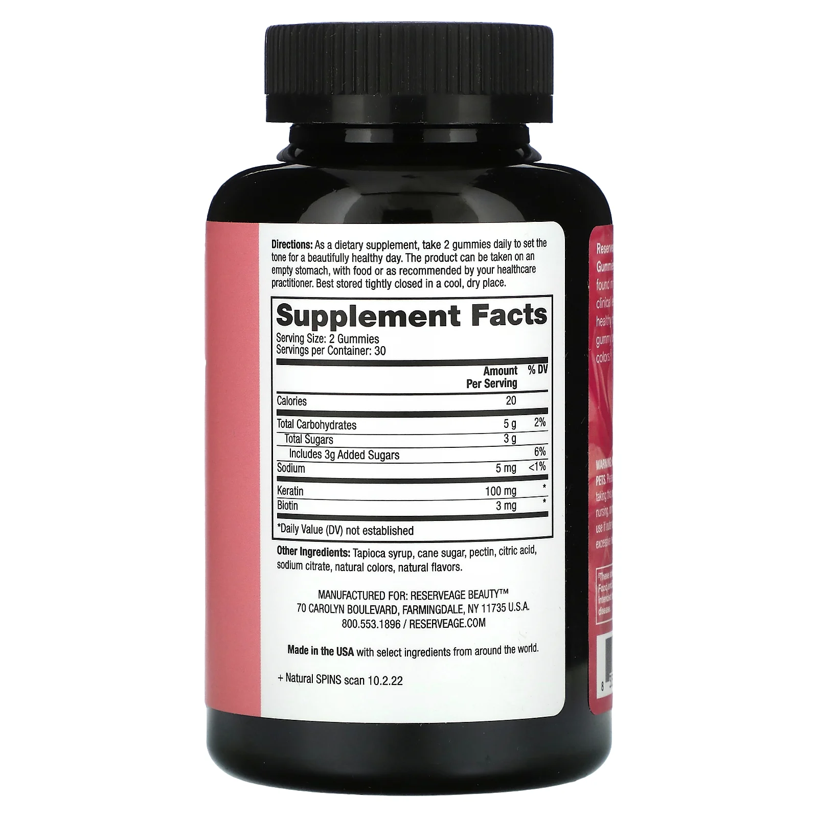 Reserveage Beauty, Жевательные таблетки для волос с кератином и биотином, клубника, 60 жевательных таблеток