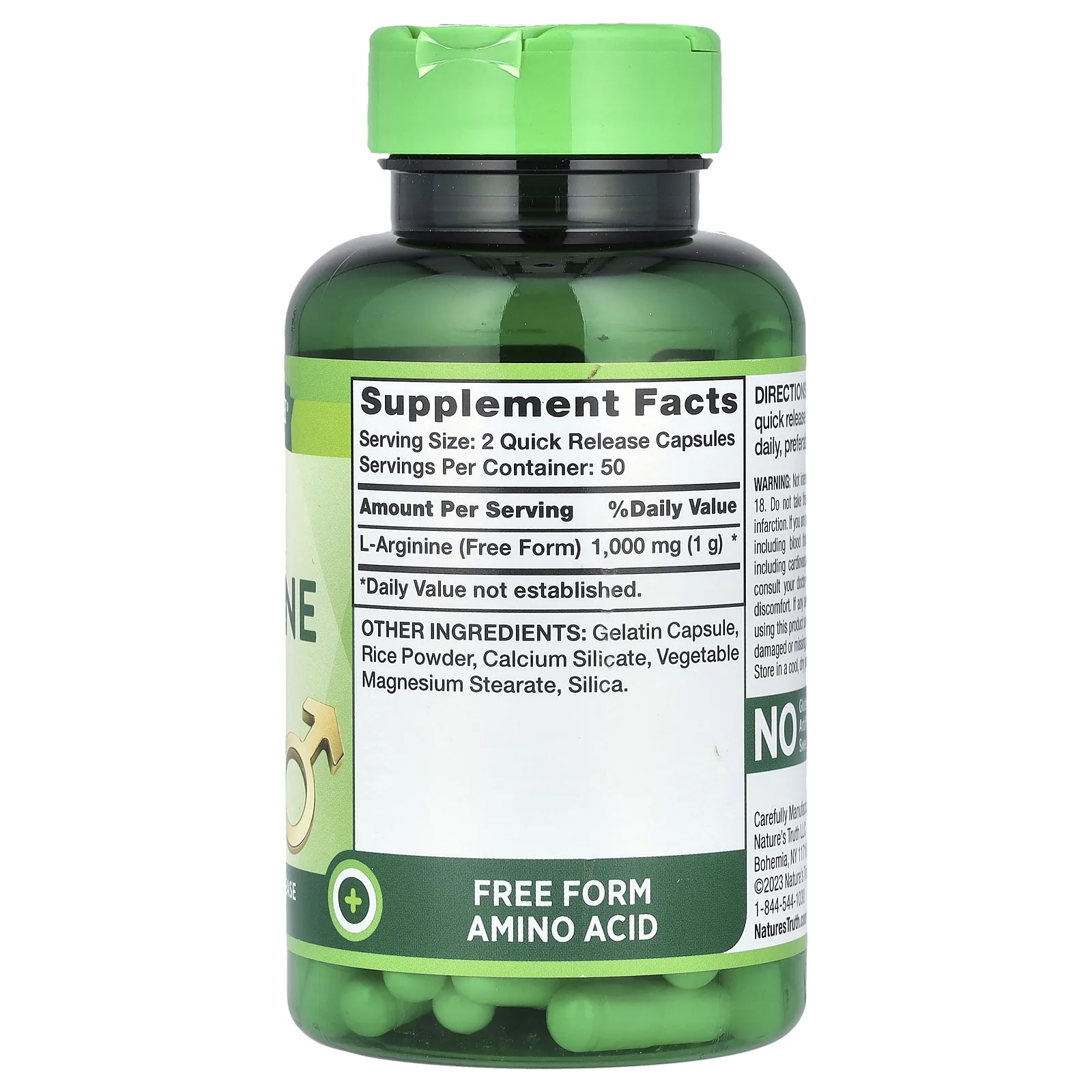 Nature's Truth, L-аргинин, 1000 мг, 100 капсул быстрого высвобождения (500 мг на капсулу)