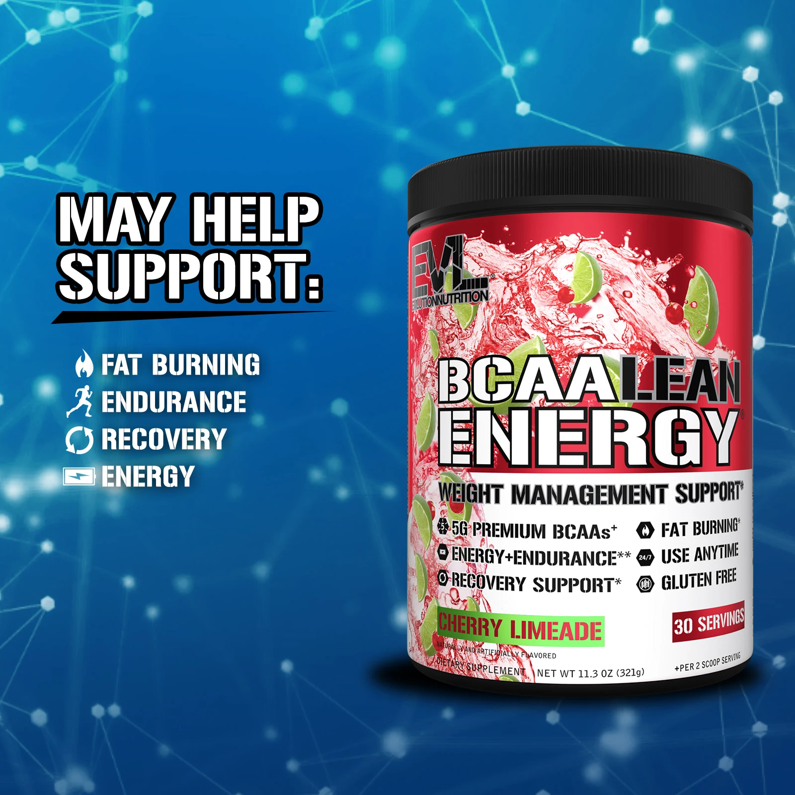 EVLution Nutrition, BCAA Lean Energy®, со вкусом вишневого лаймада, 321 г (11,3 унции)