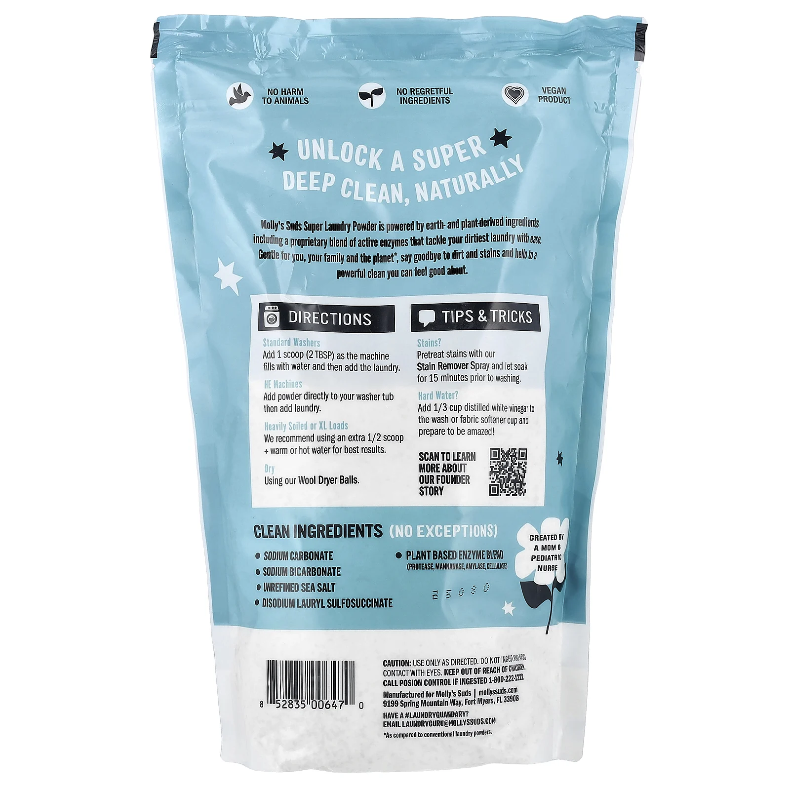 Molly's Suds, Super Laundry Powder, порошок для стирки, без запаха, 60 загрузок, 1,7 кг (60 унций)