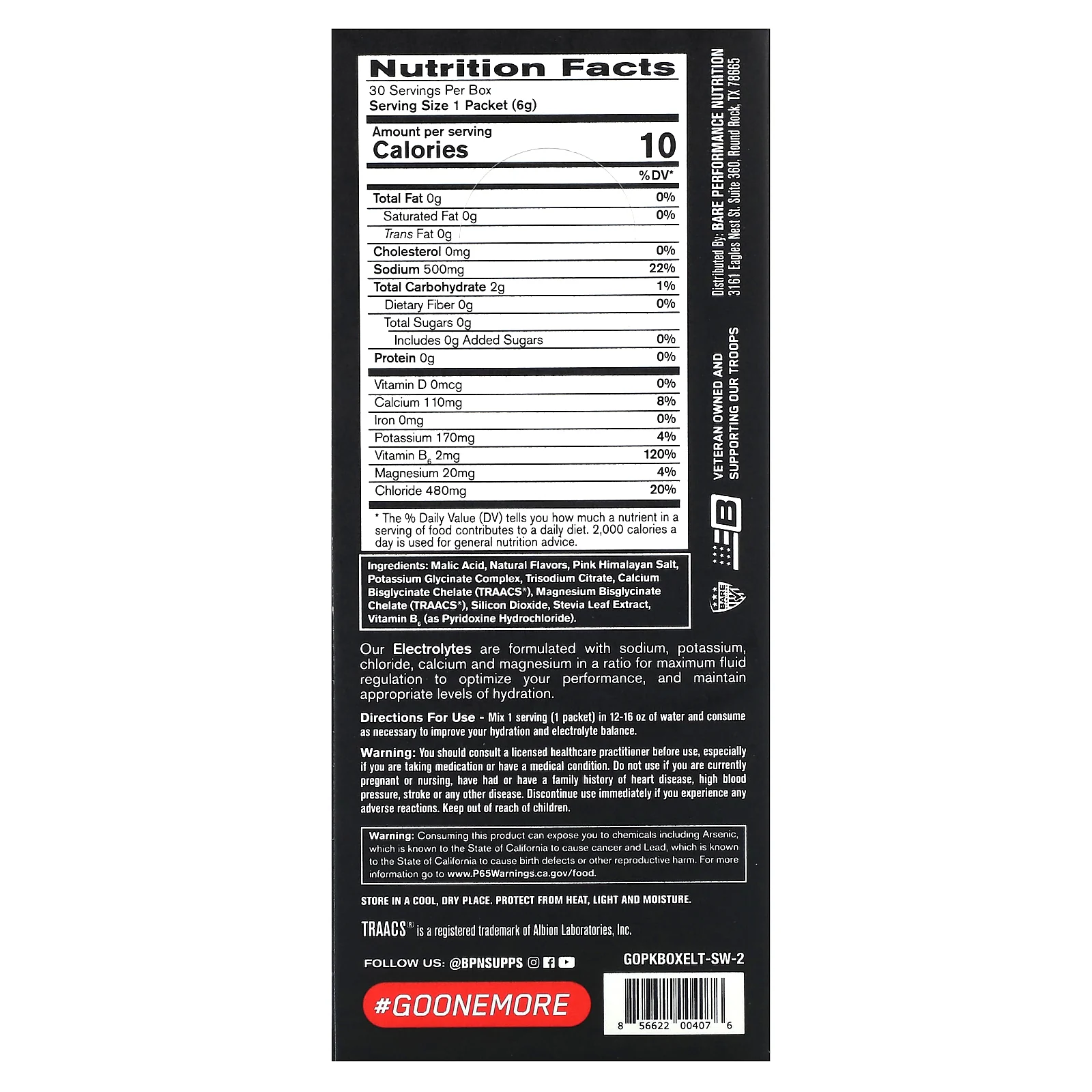 BPN, электролиты, смесь для приготовления гидратирующего напитка, соленый арбуз, 30 пакетиков по 6 г (0,21 унции)