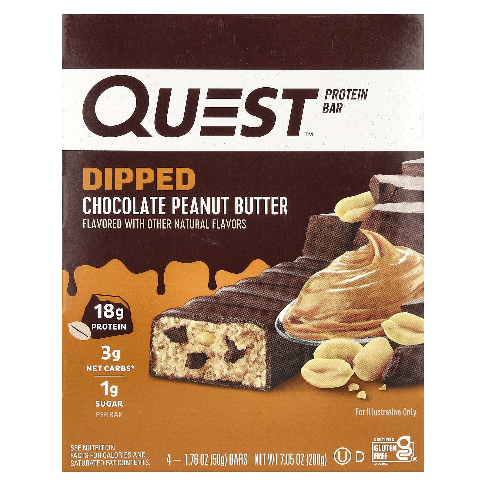 Quest Nutrition, Протеиновый батончик, шоколадный батончик с арахисовой пастой, 4 батончика, 50 г (1,76 унции)