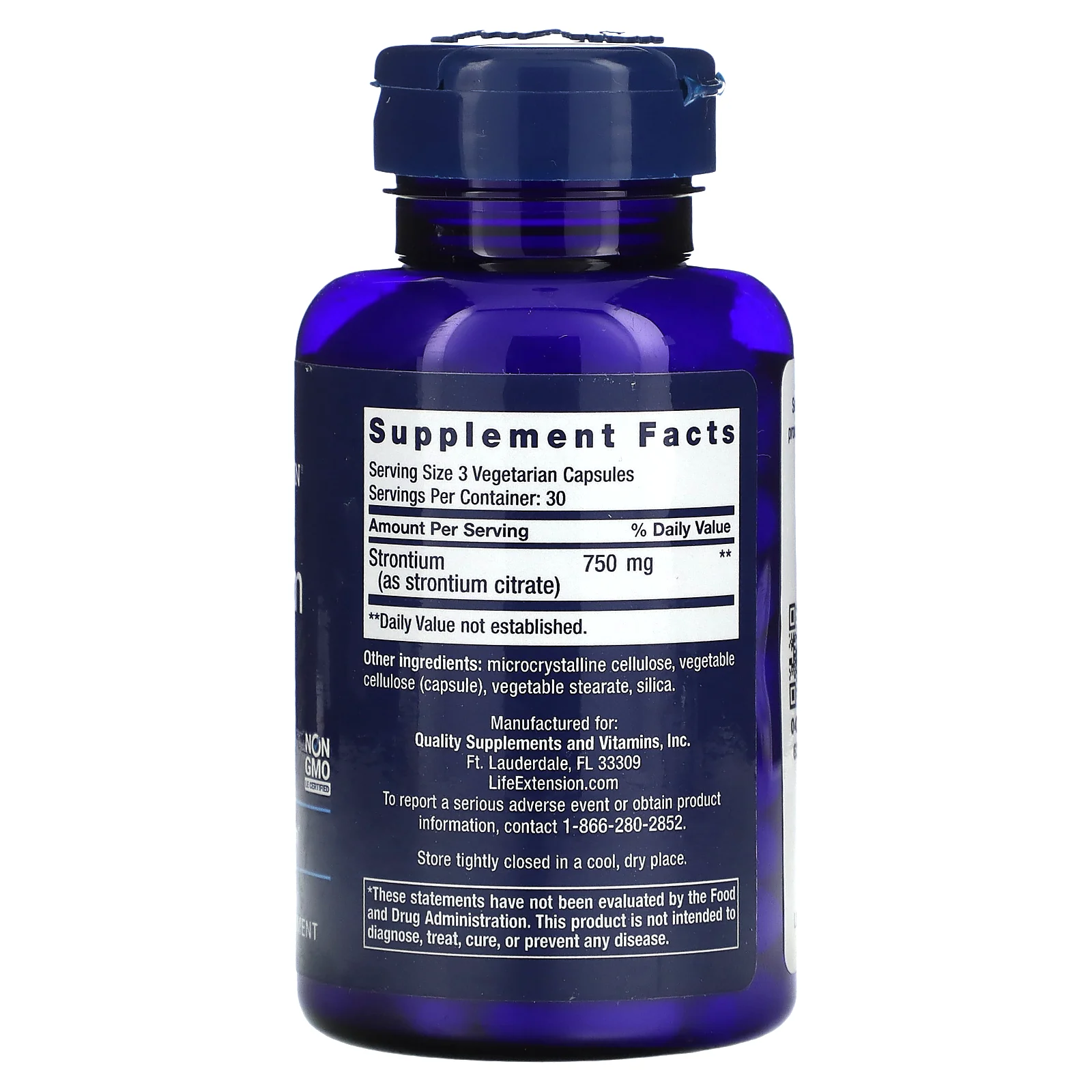 Life Extension, стронций в капсулах, 750 мг, 90 вегетарианских капсул (250 мг в 1 капсуле)